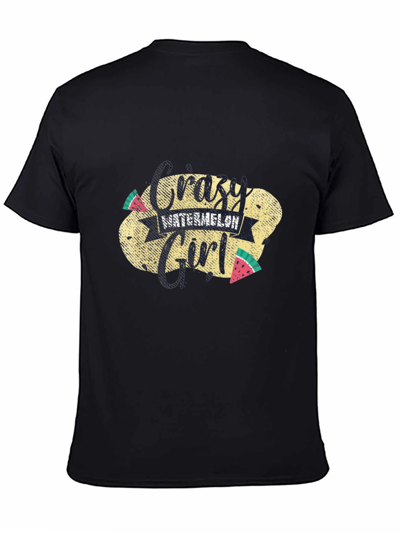 Crazy Watermelon Girl T-Shirt - Black Cotton Tee