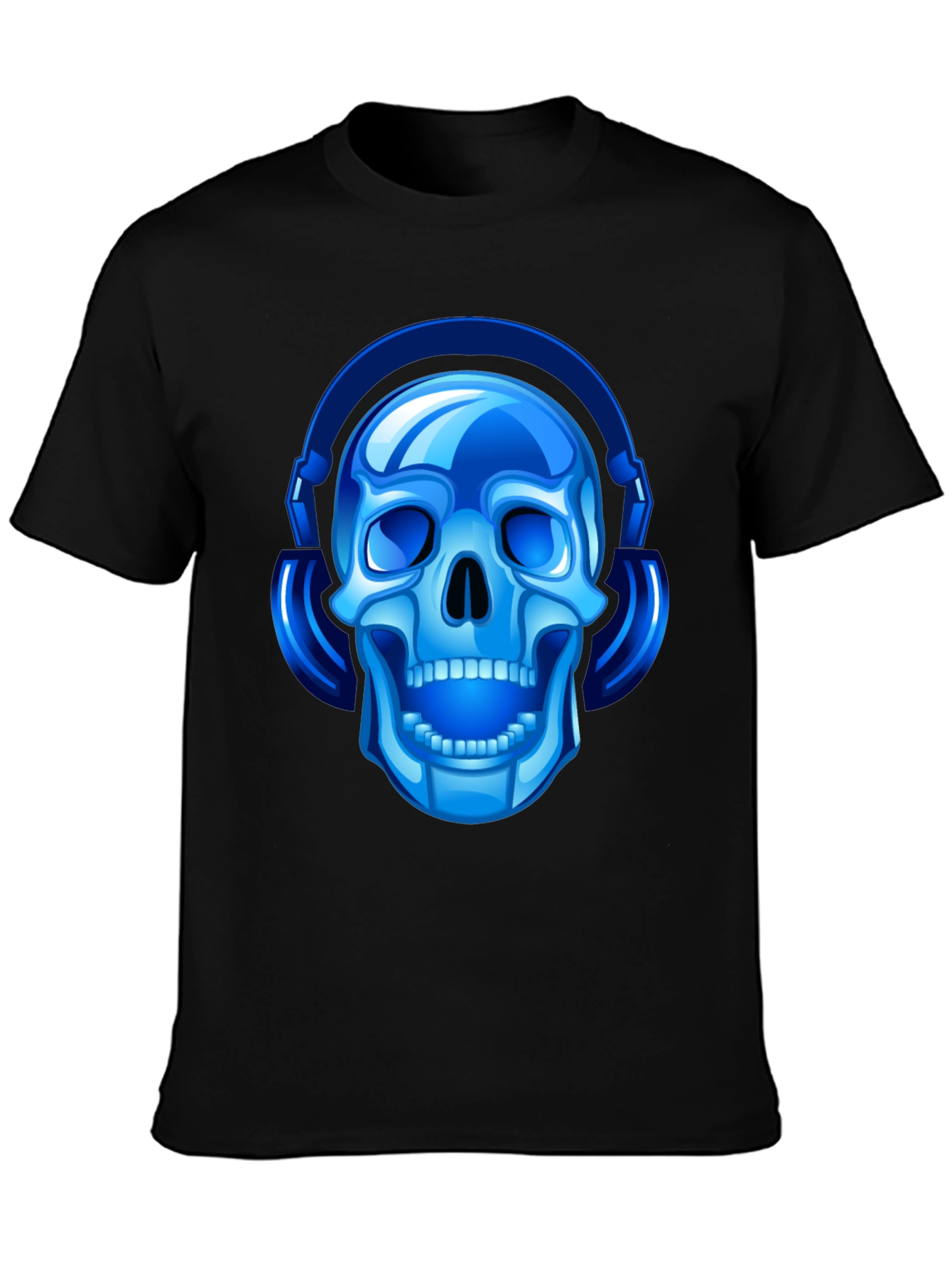 Blue Skull with Headphones Graphic Tee
