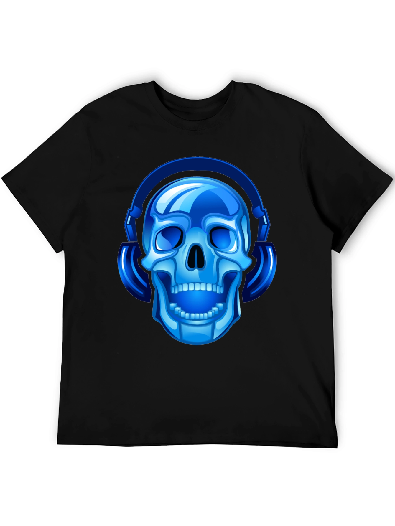Blue Skull with Headphones Graphic Tee