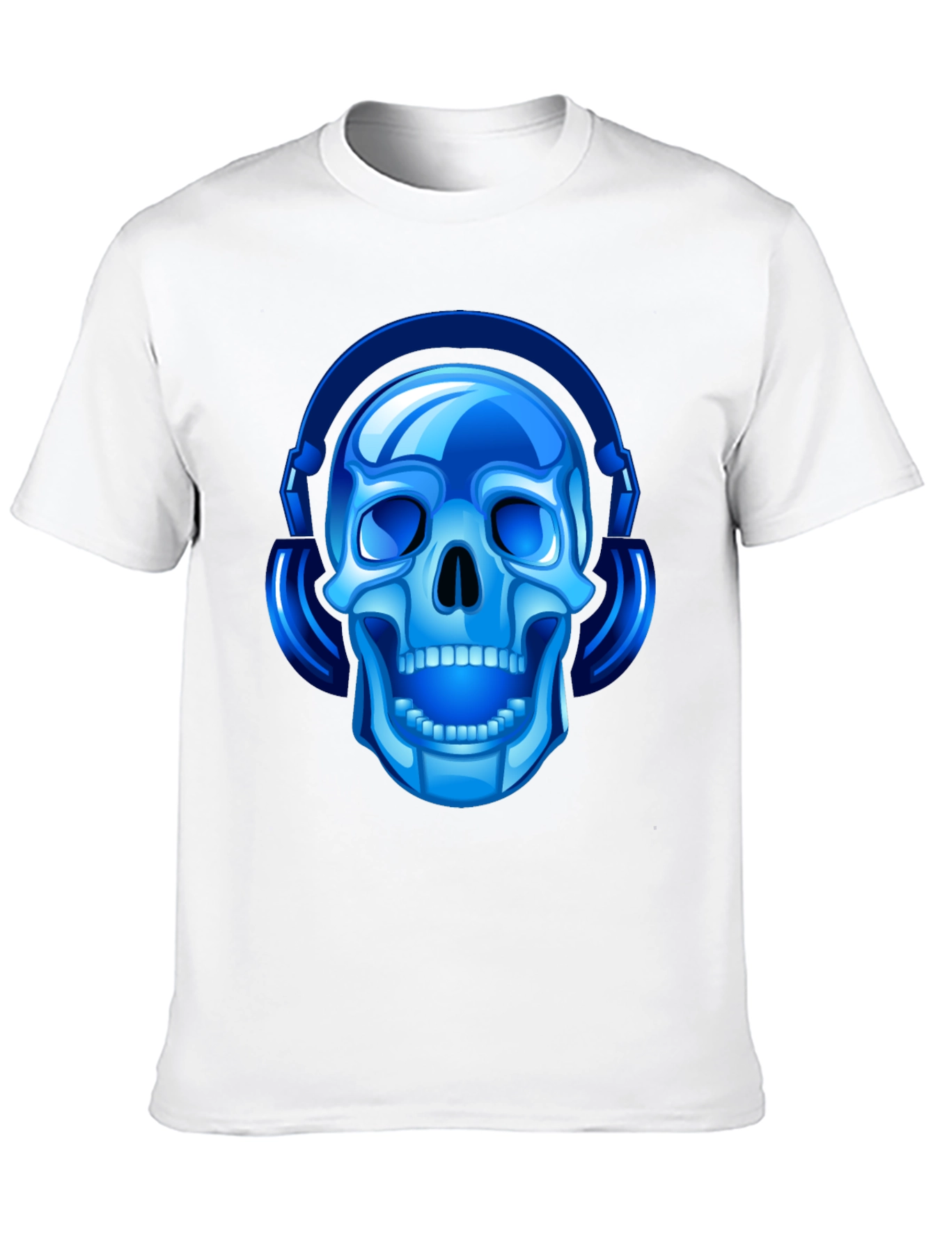 Blue Skull with Headphones Graphic Tee