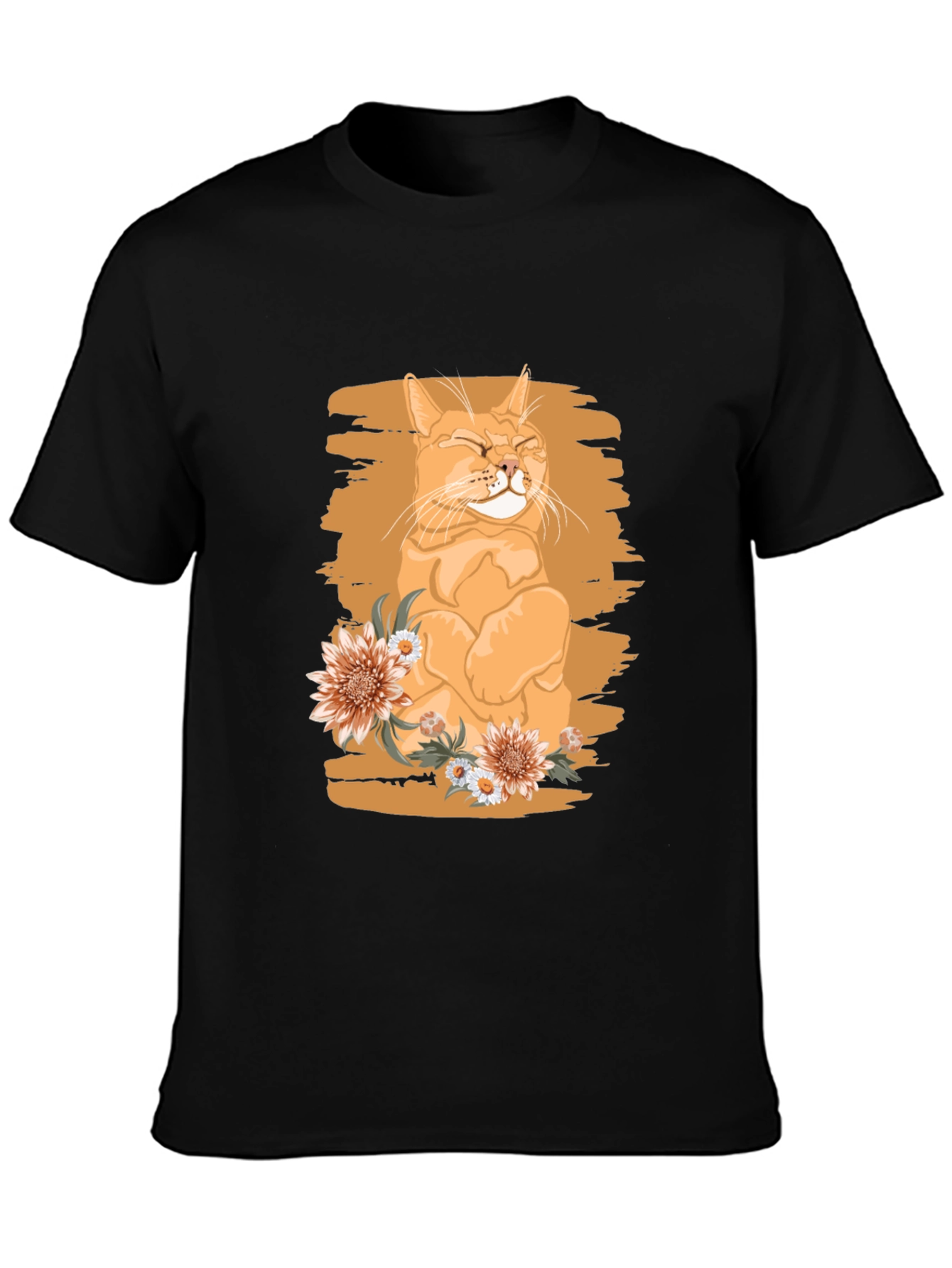 Orange Cat with Flowers Graphic Tee