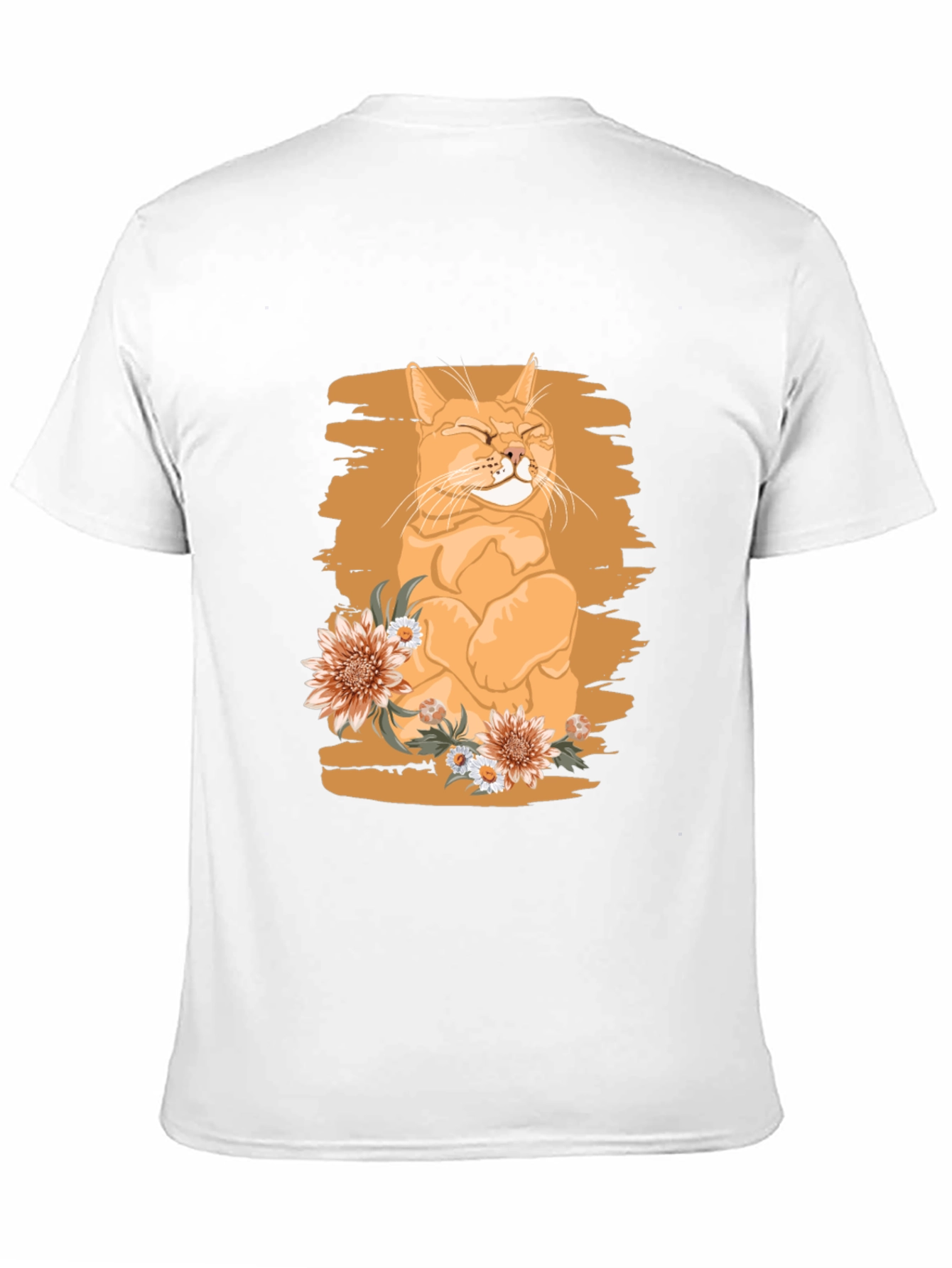 Orange Cat with Flowers Graphic Tee