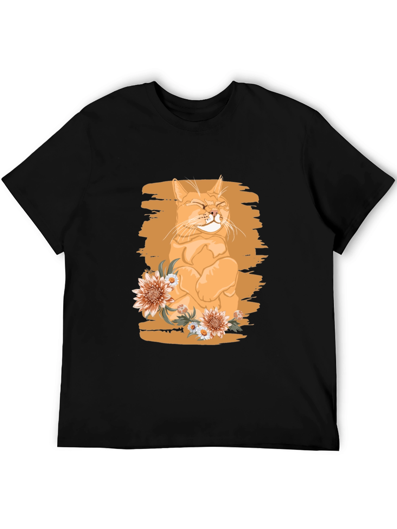 Orange Cat with Flowers Graphic Tee