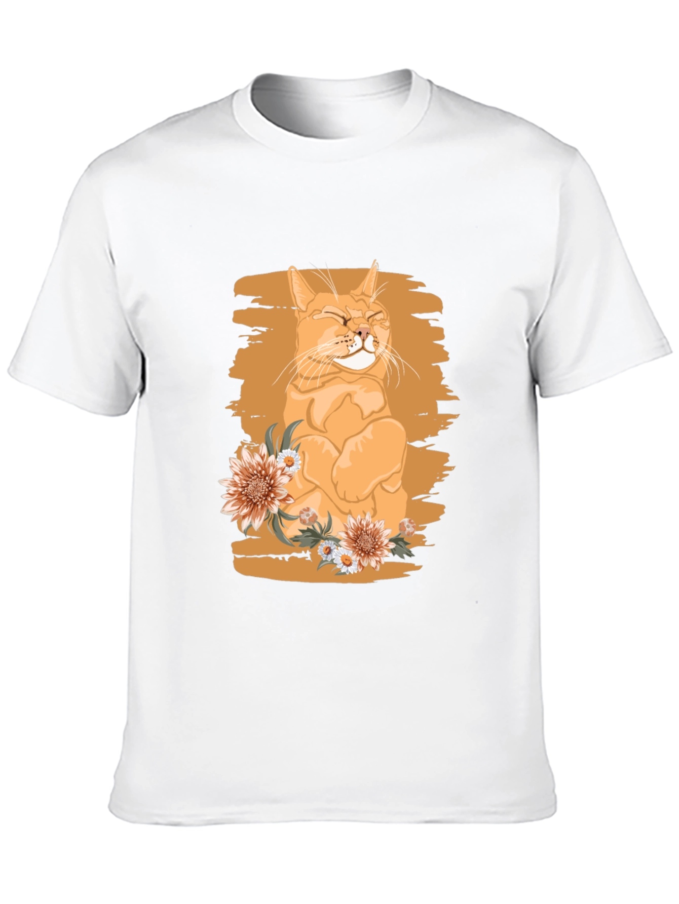 Orange Cat with Flowers Graphic Tee