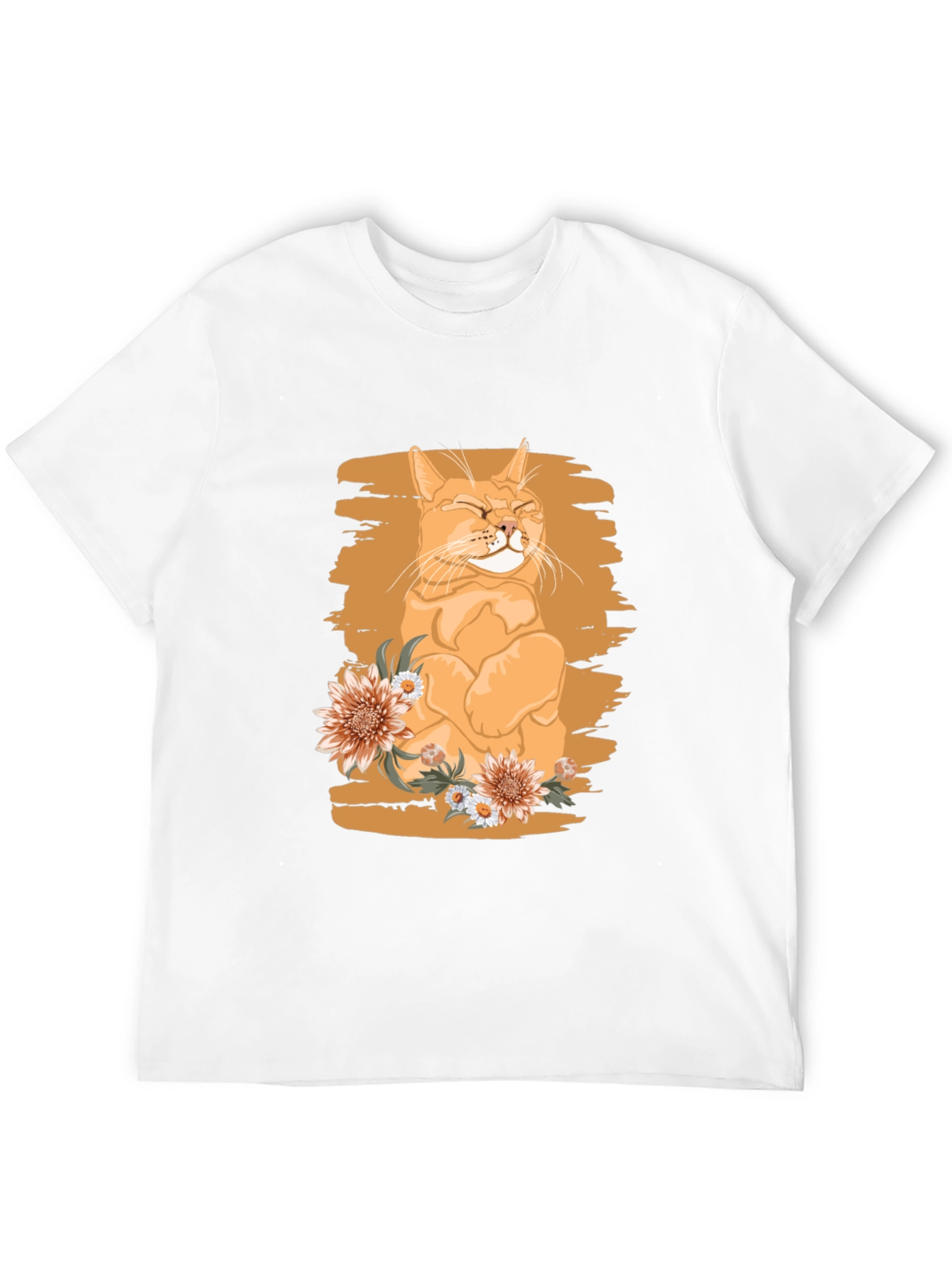Orange Cat with Flowers Graphic Tee