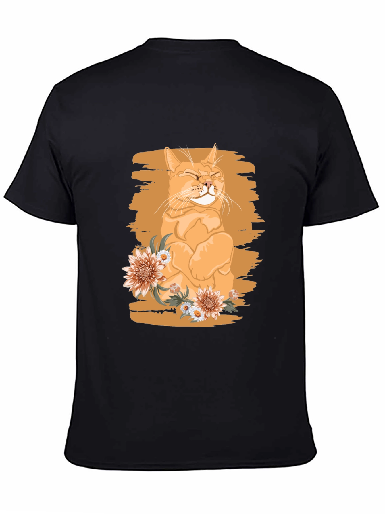 Orange Cat with Flowers Graphic Tee