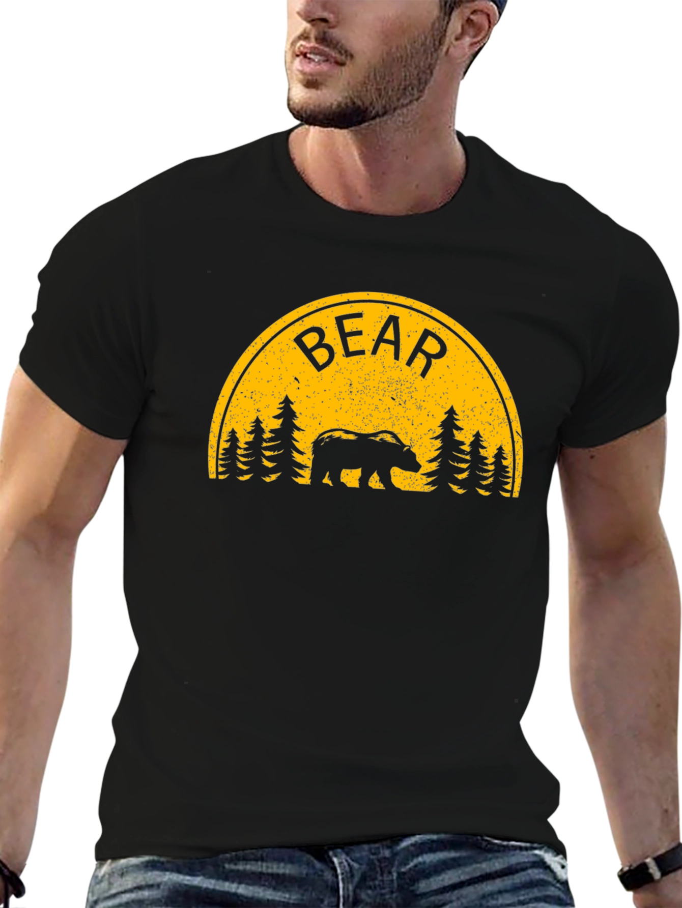 Bear Silhouette Graphic Print Black T-Shirt