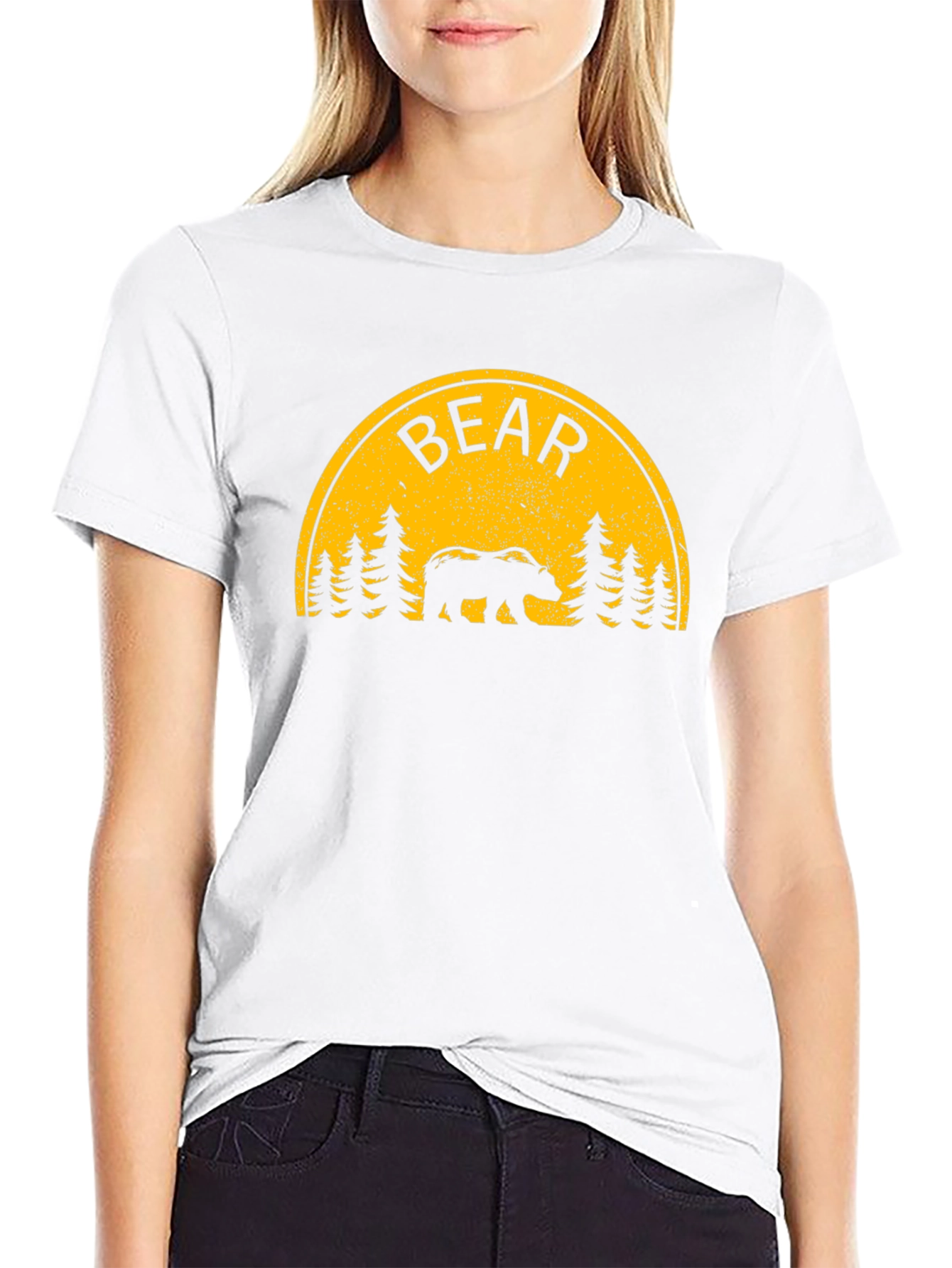 Bear Silhouette Graphic Print Black T-Shirt