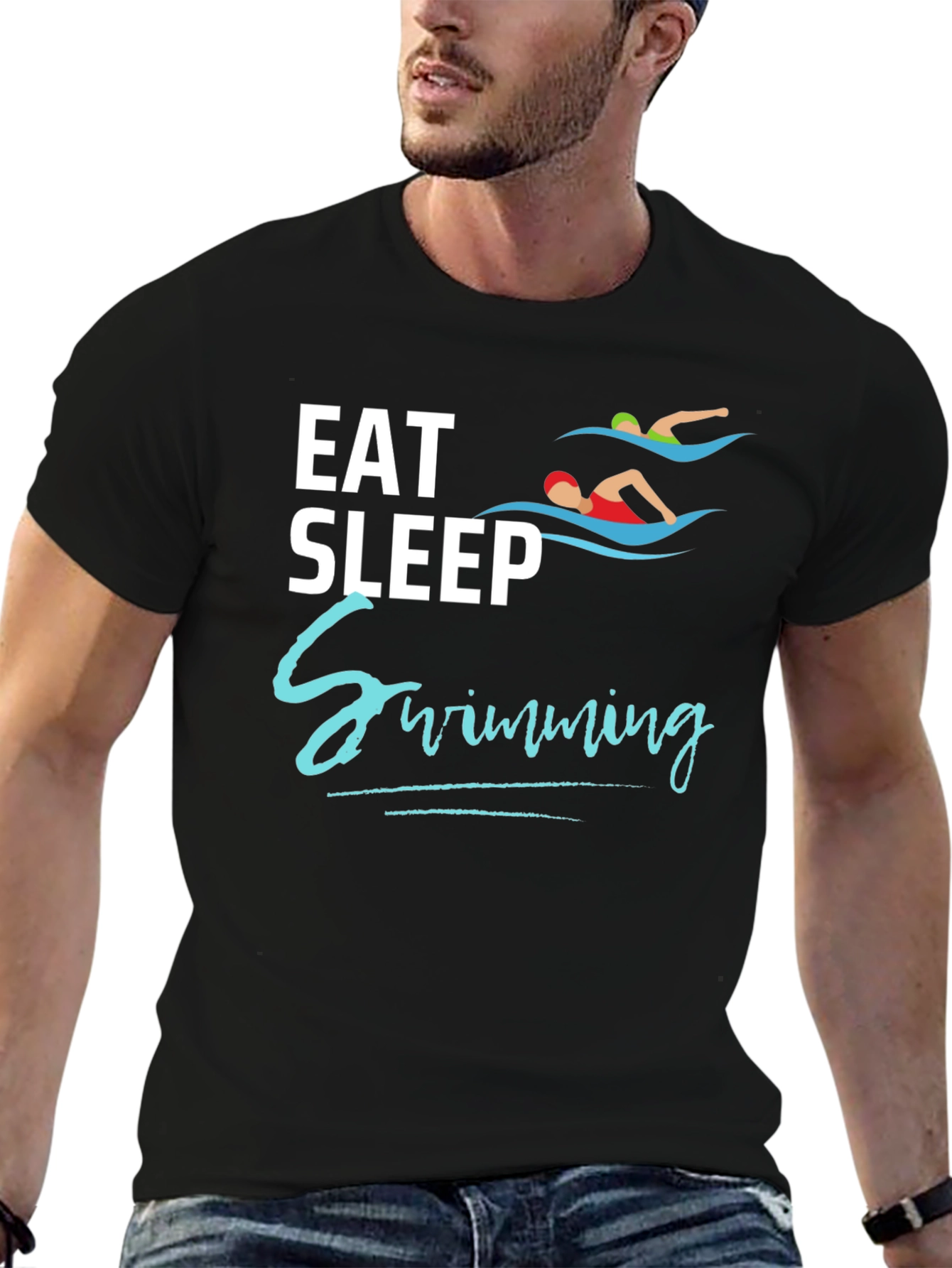 Eat Sleep Swimming Black T-Shirt