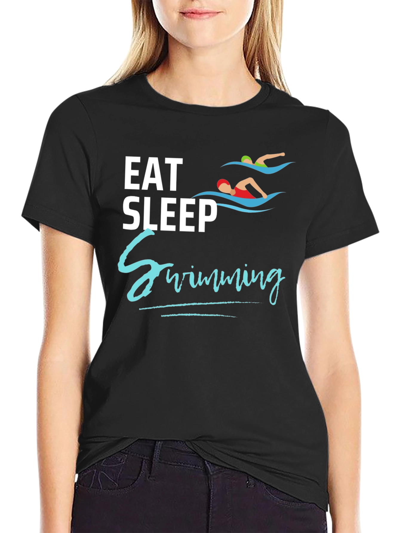 Eat Sleep Swimming Black T-Shirt