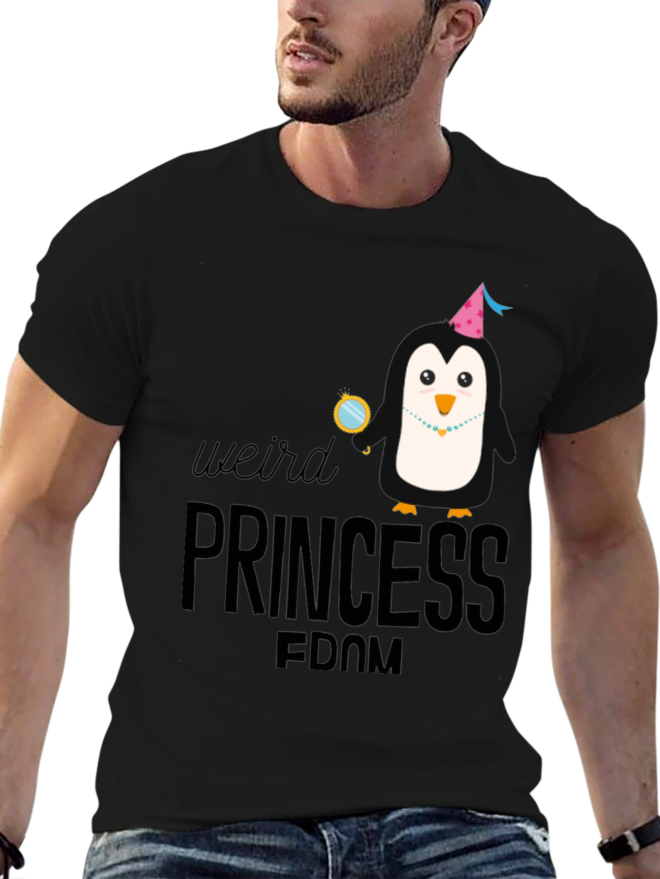 Weird Princess Penguin Graphic T-Shirt - Black
