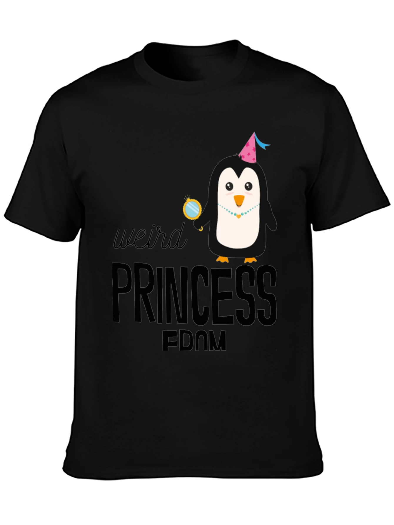 Weird Princess Penguin Graphic T-Shirt - Black