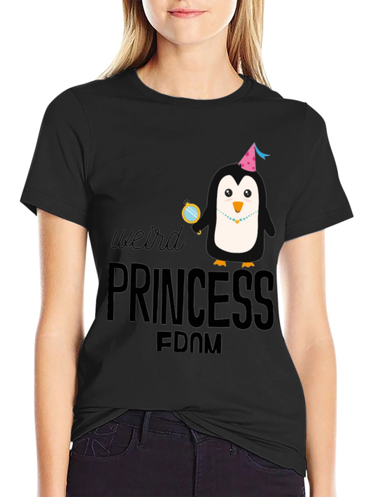 Weird Princess Penguin Graphic T-Shirt - Black