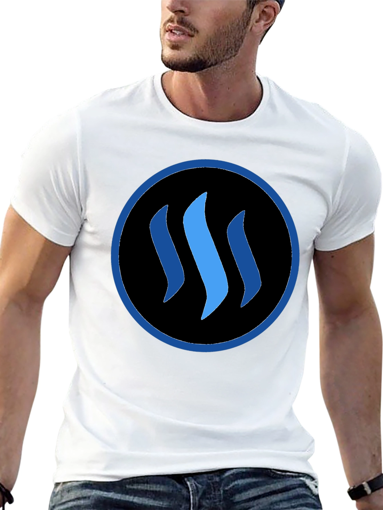 Blue Steemit Logo Black T-Shirt