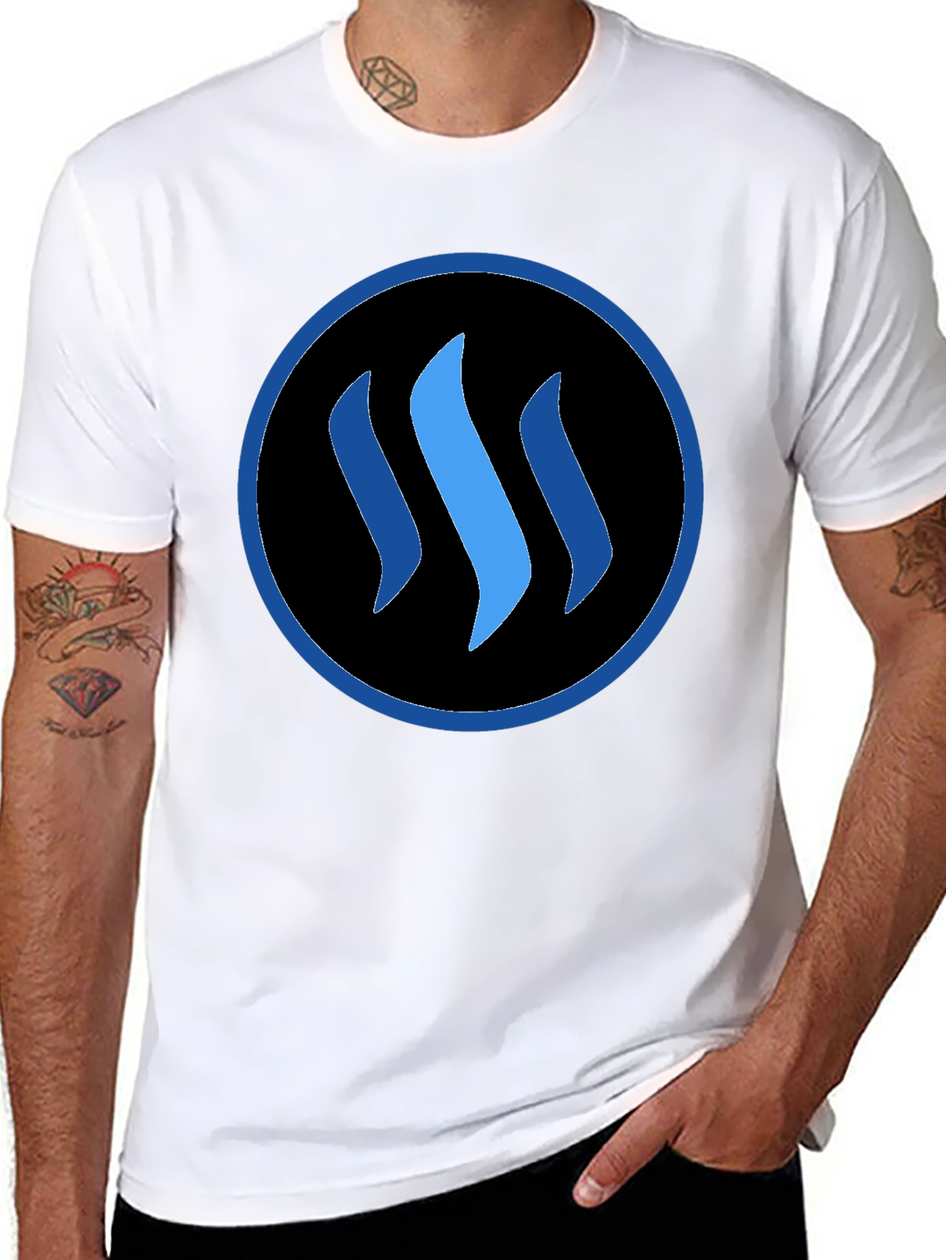 Blue Steemit Logo Black T-Shirt