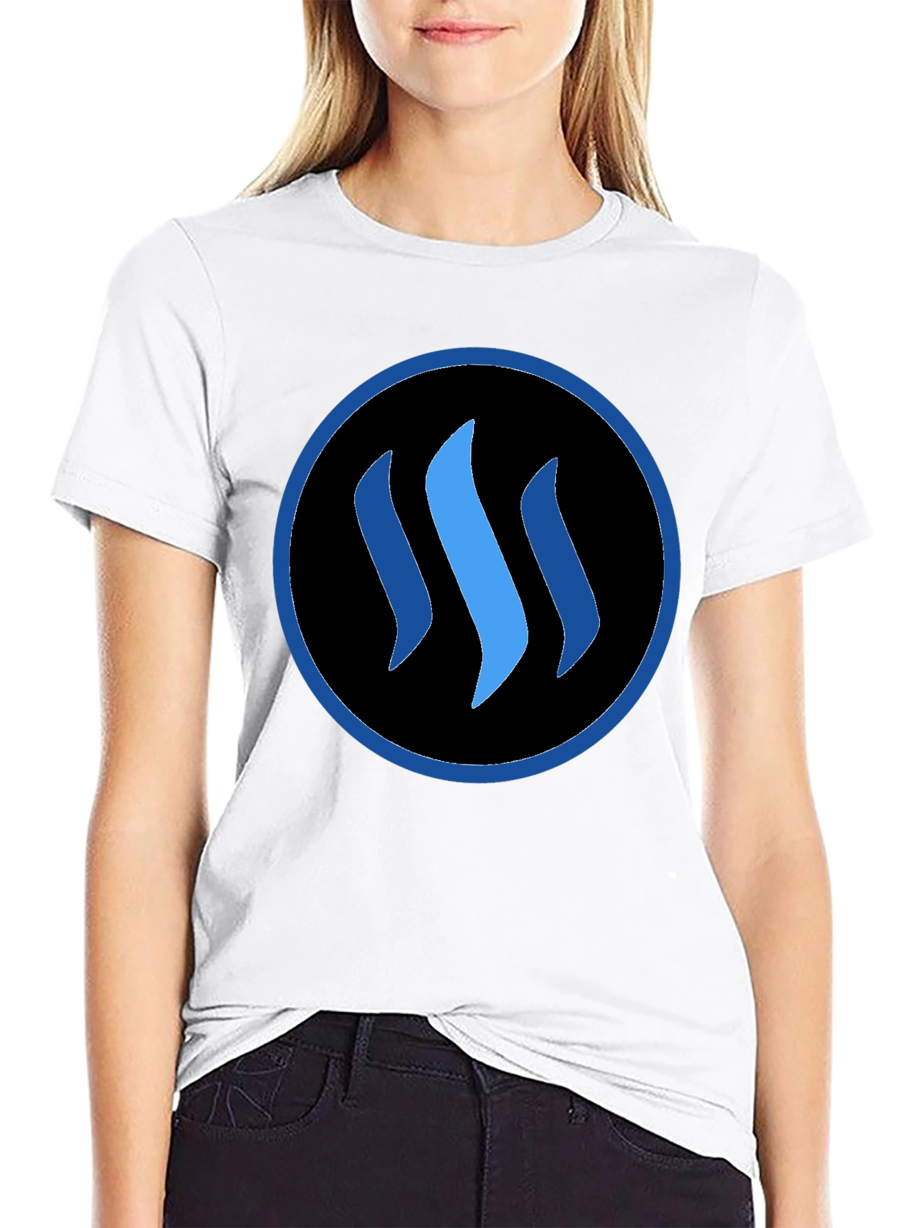 Blue Steemit Logo Black T-Shirt