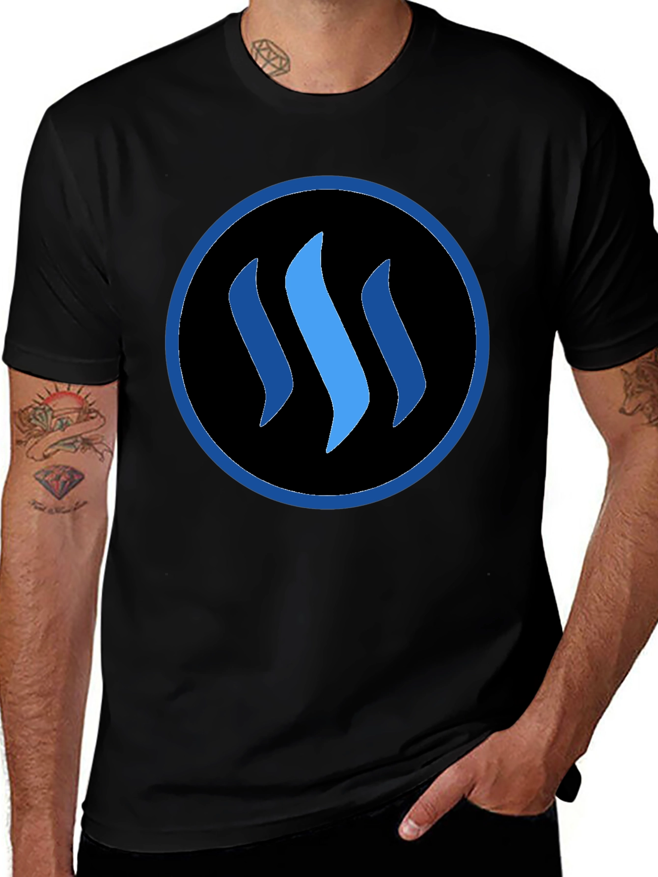 Blue Steemit Logo Black T-Shirt