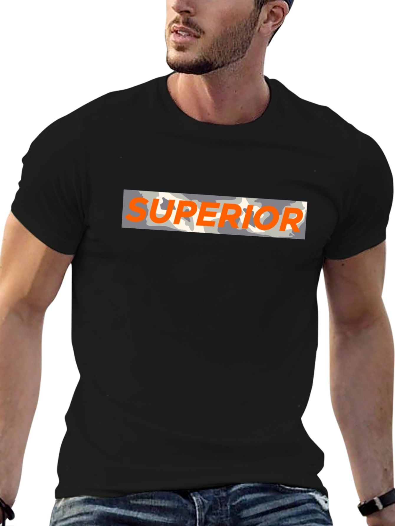 Superior Graphic Camo Print Black T-Shirt