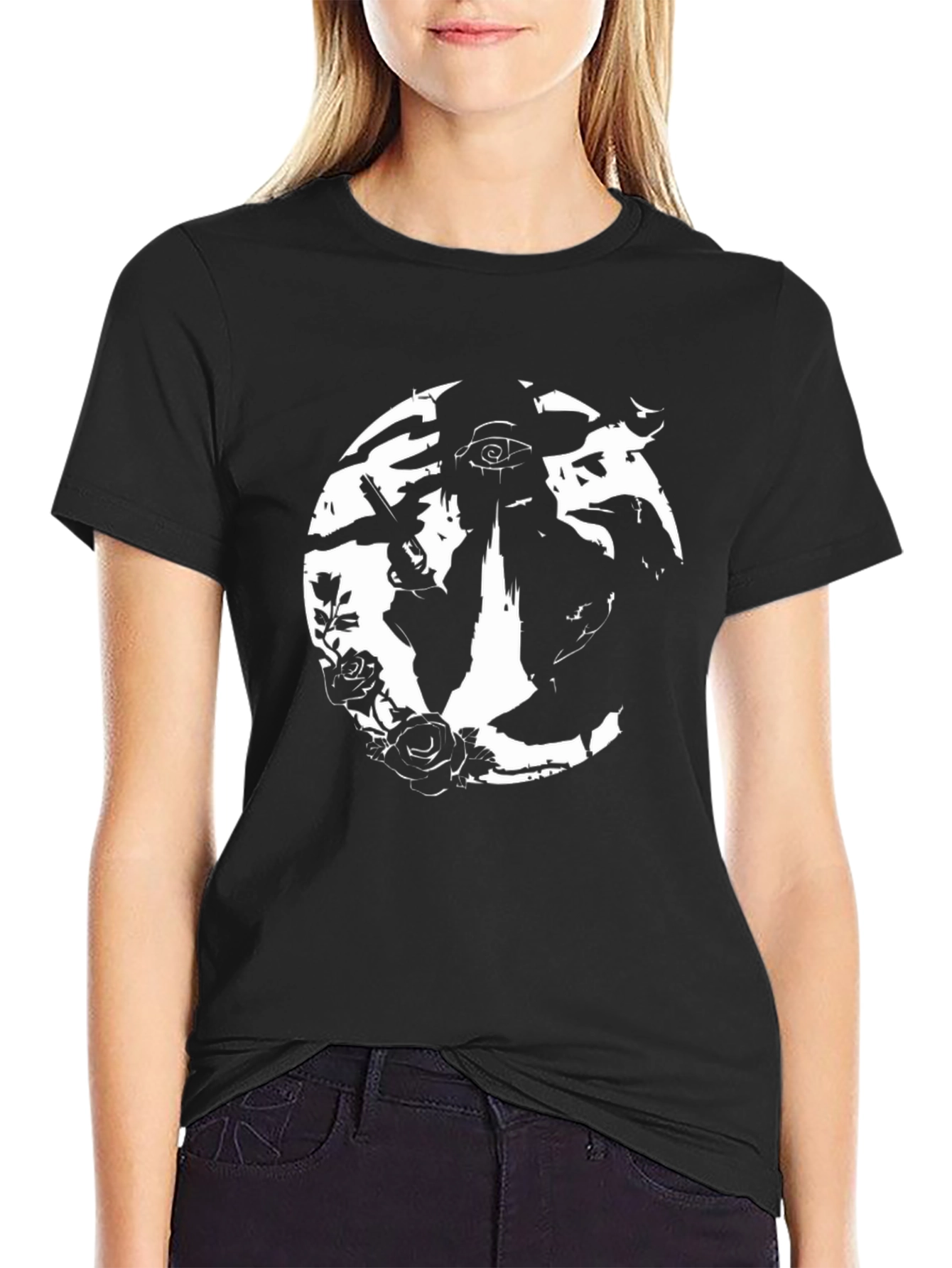 Black T-Shirt with White Graphic Design