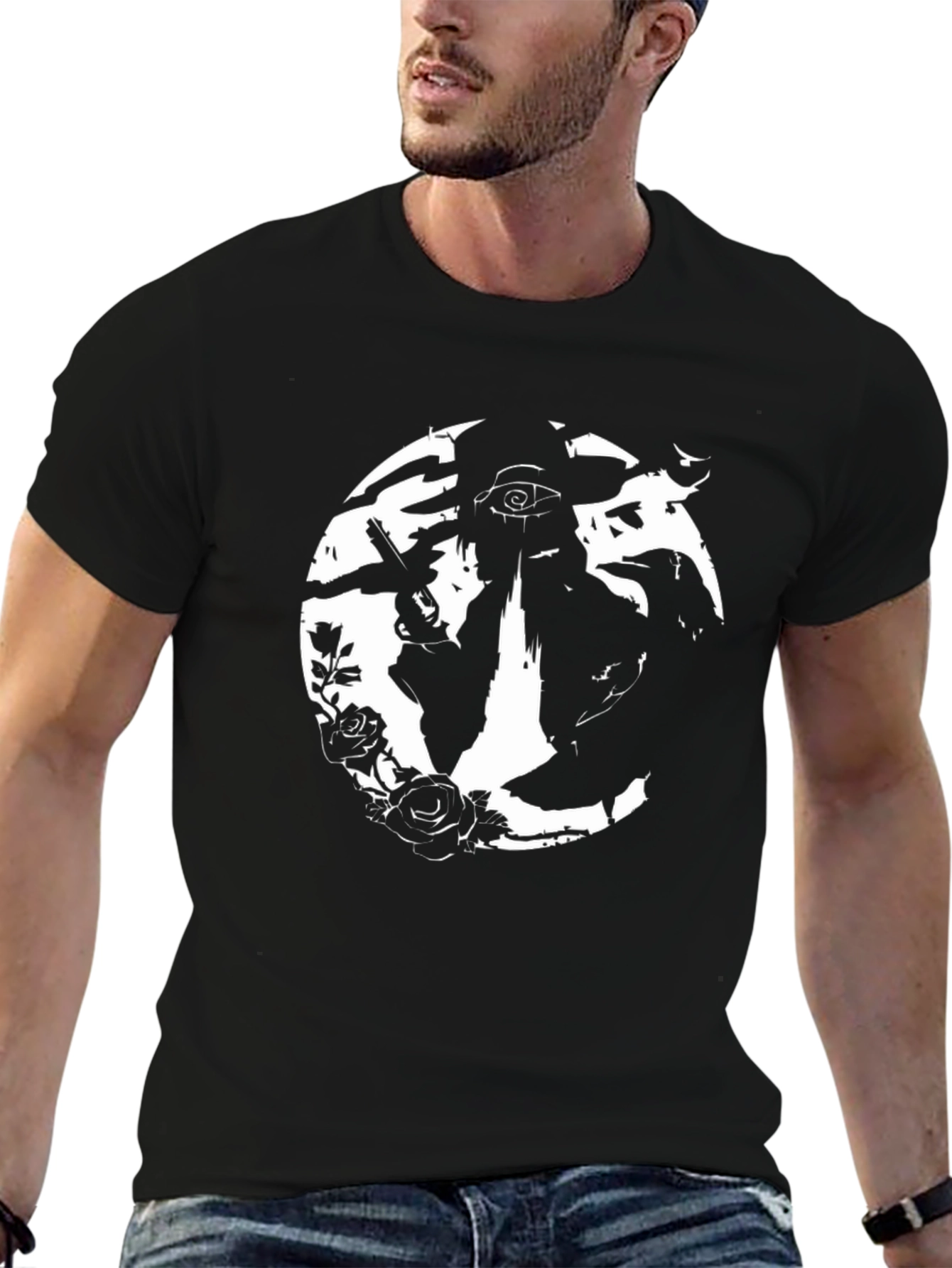 Black T-Shirt with White Graphic Design