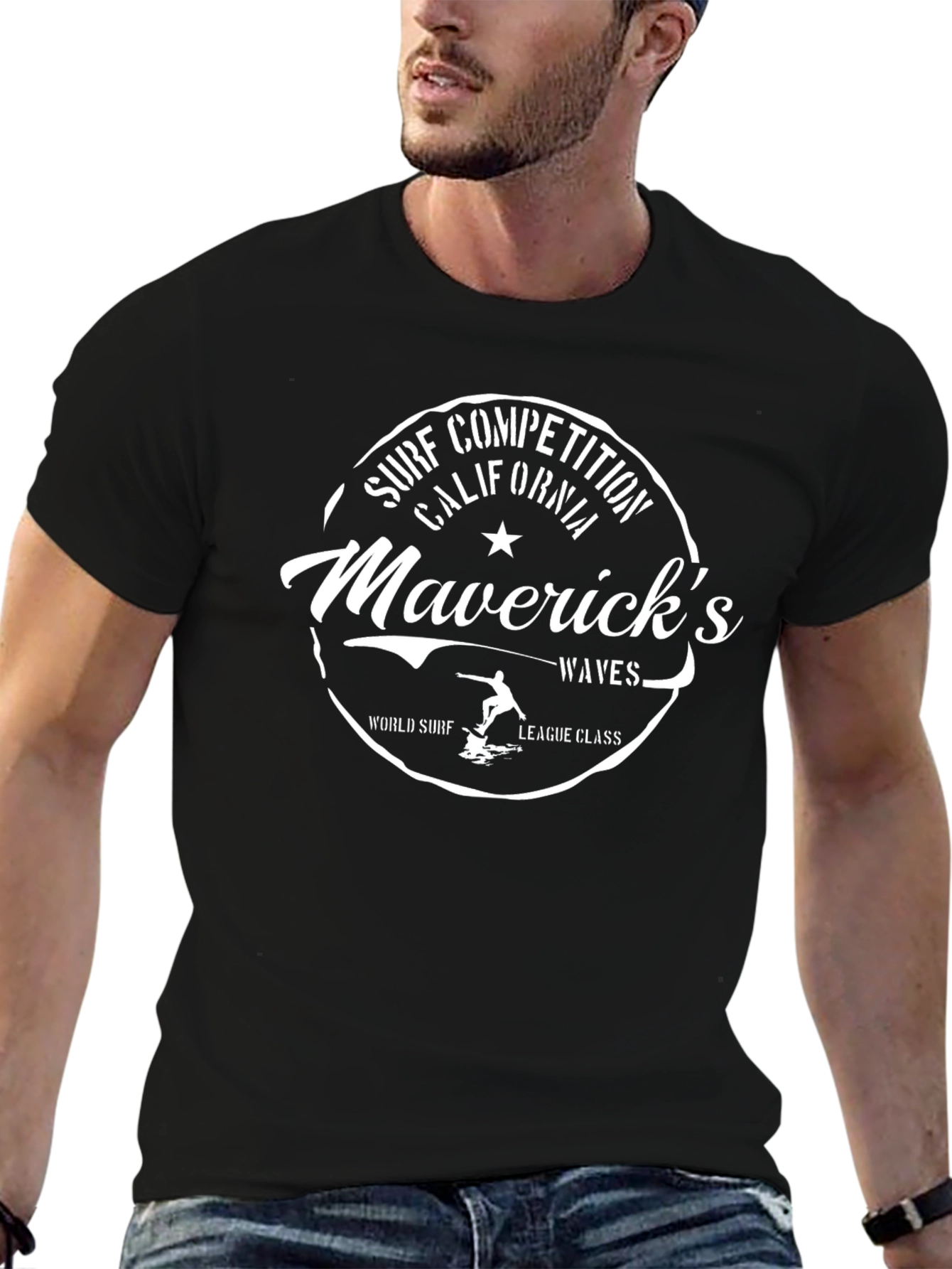 Mavericks Surf Competition Tee - Black Graphic Print T-Shirt