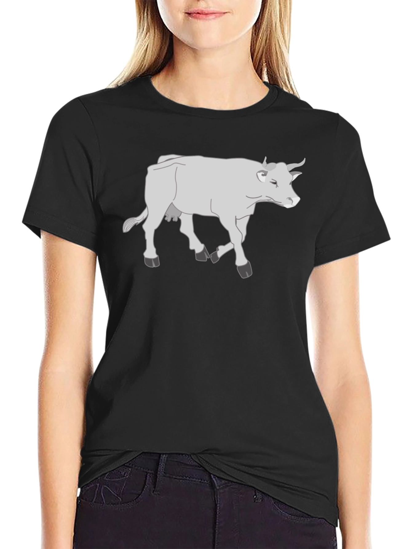 Cow Graphic T-Shirt - Black Cotton Casual Tee