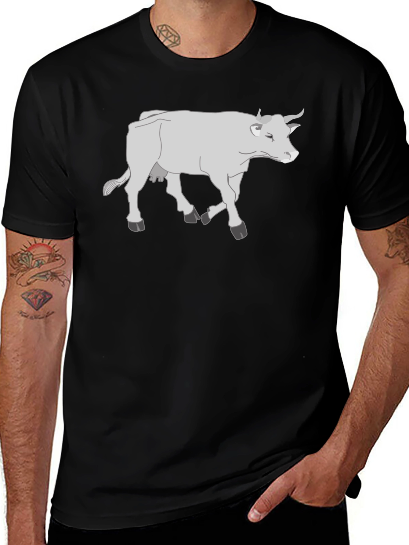 Cow Graphic T-Shirt - Black Cotton Casual Tee