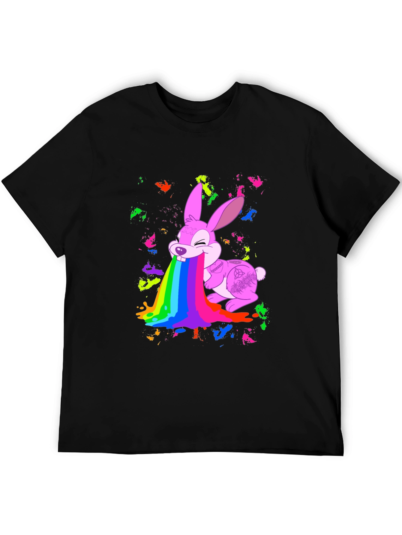 Rainbow Puke Bunny Black T-Shirt