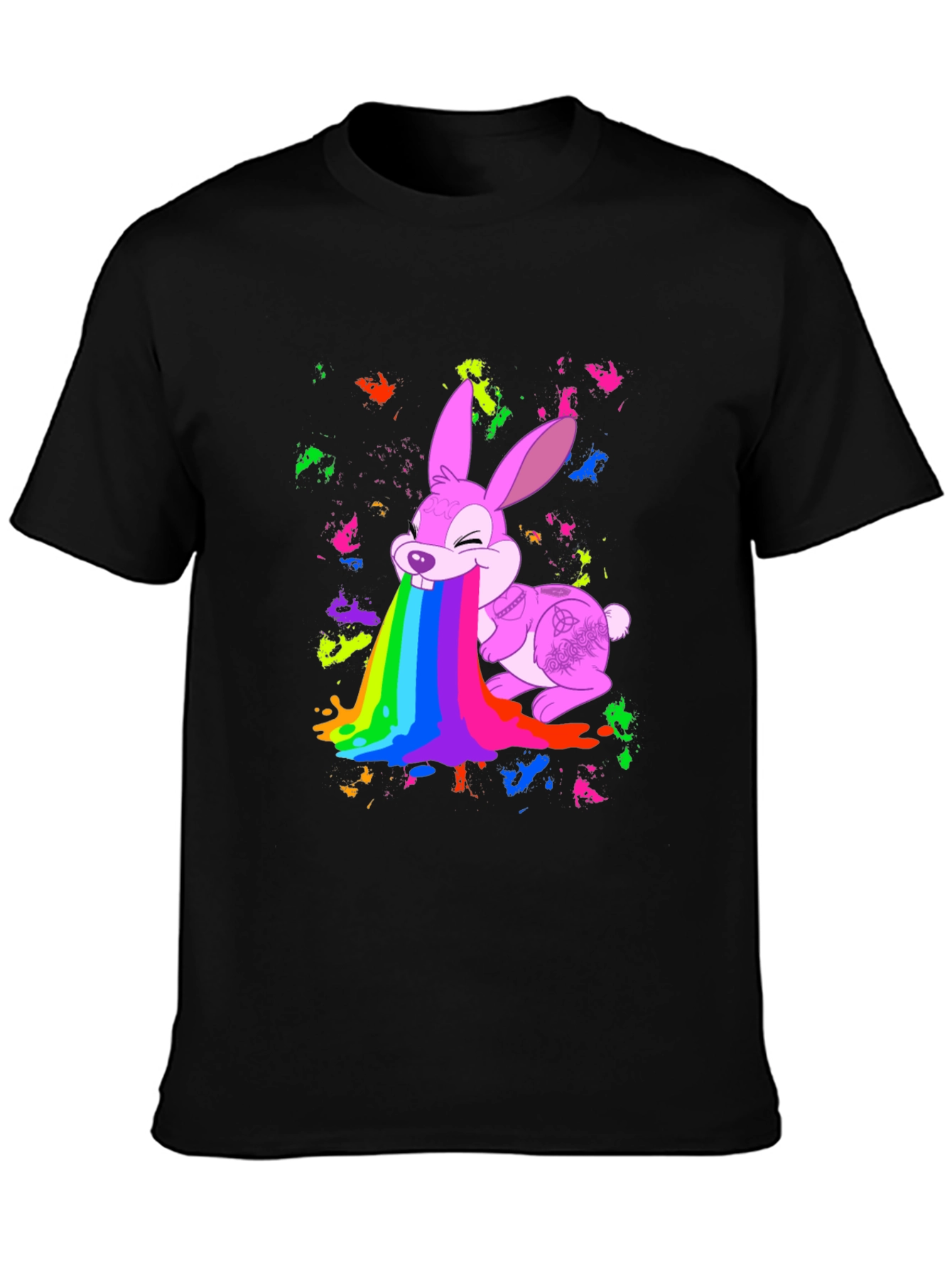 Rainbow Puke Bunny Black T-Shirt