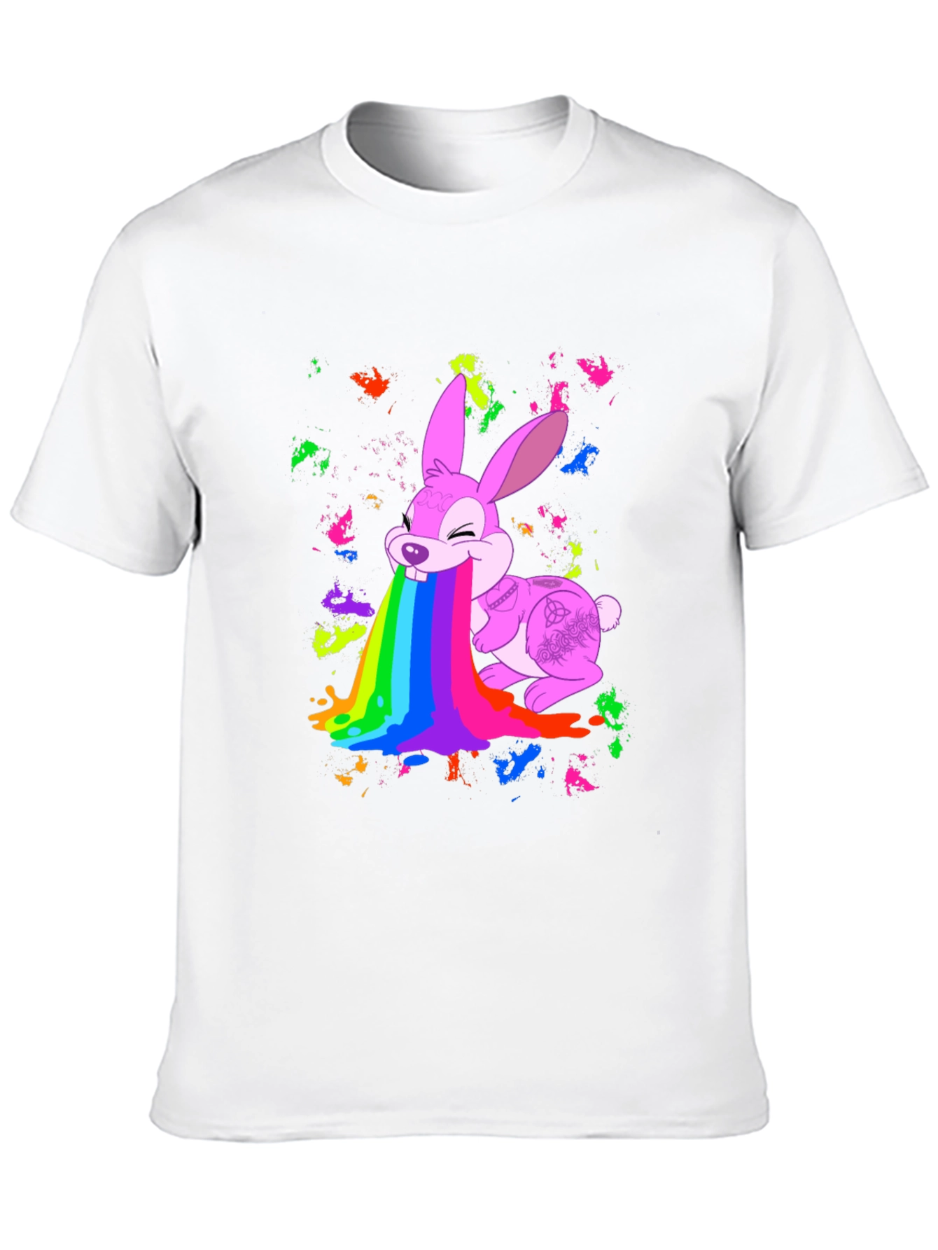 Rainbow Puke Bunny Black T-Shirt