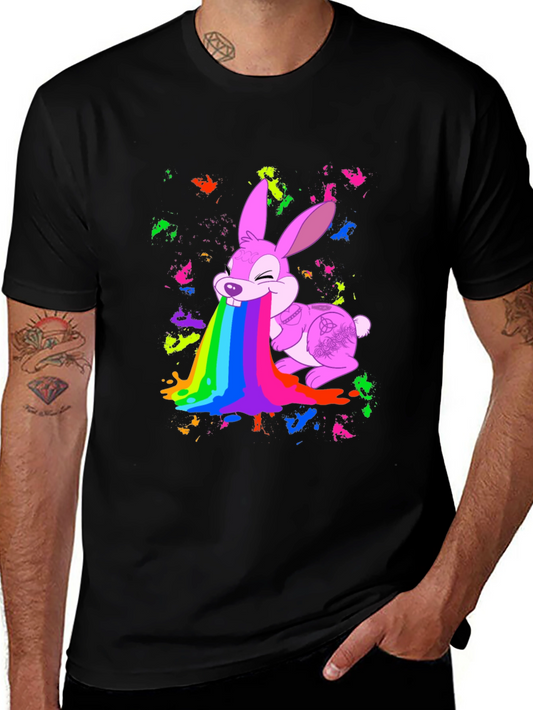 Rainbow Puke Bunny Black T-Shirt