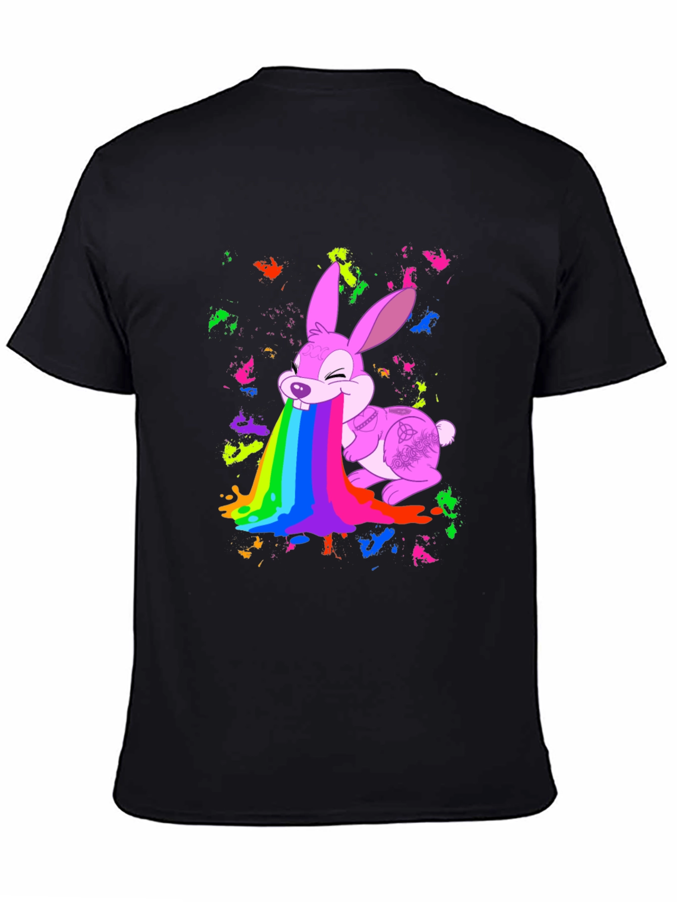 Rainbow Puke Bunny Black T-Shirt