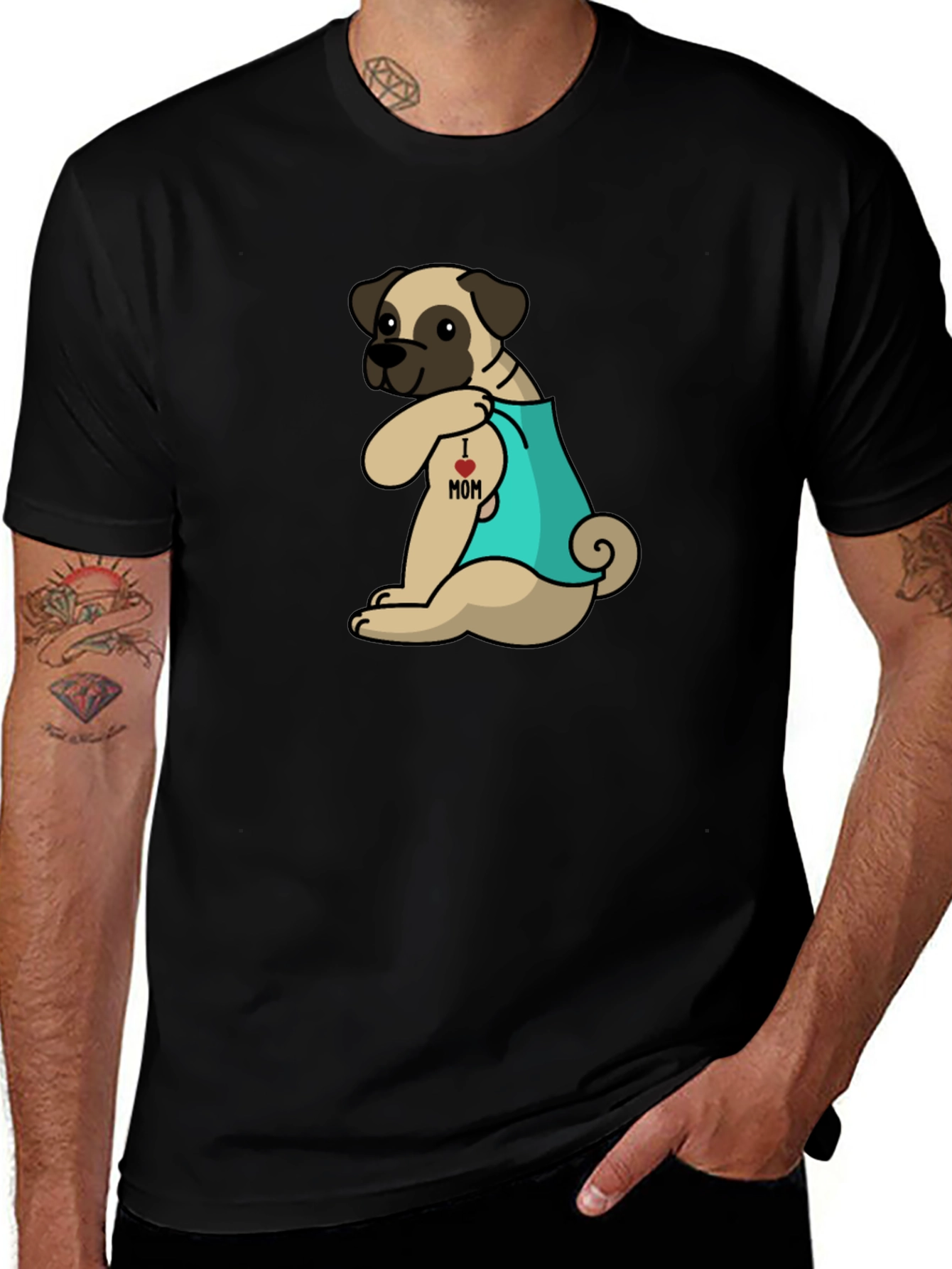 I Heart Mom Tattoo Pug T-Shirt