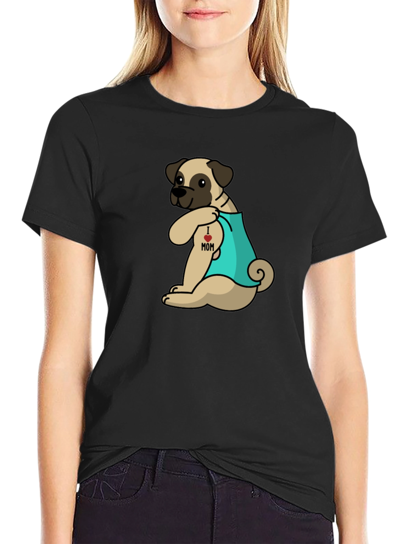 I Heart Mom Tattoo Pug T-Shirt