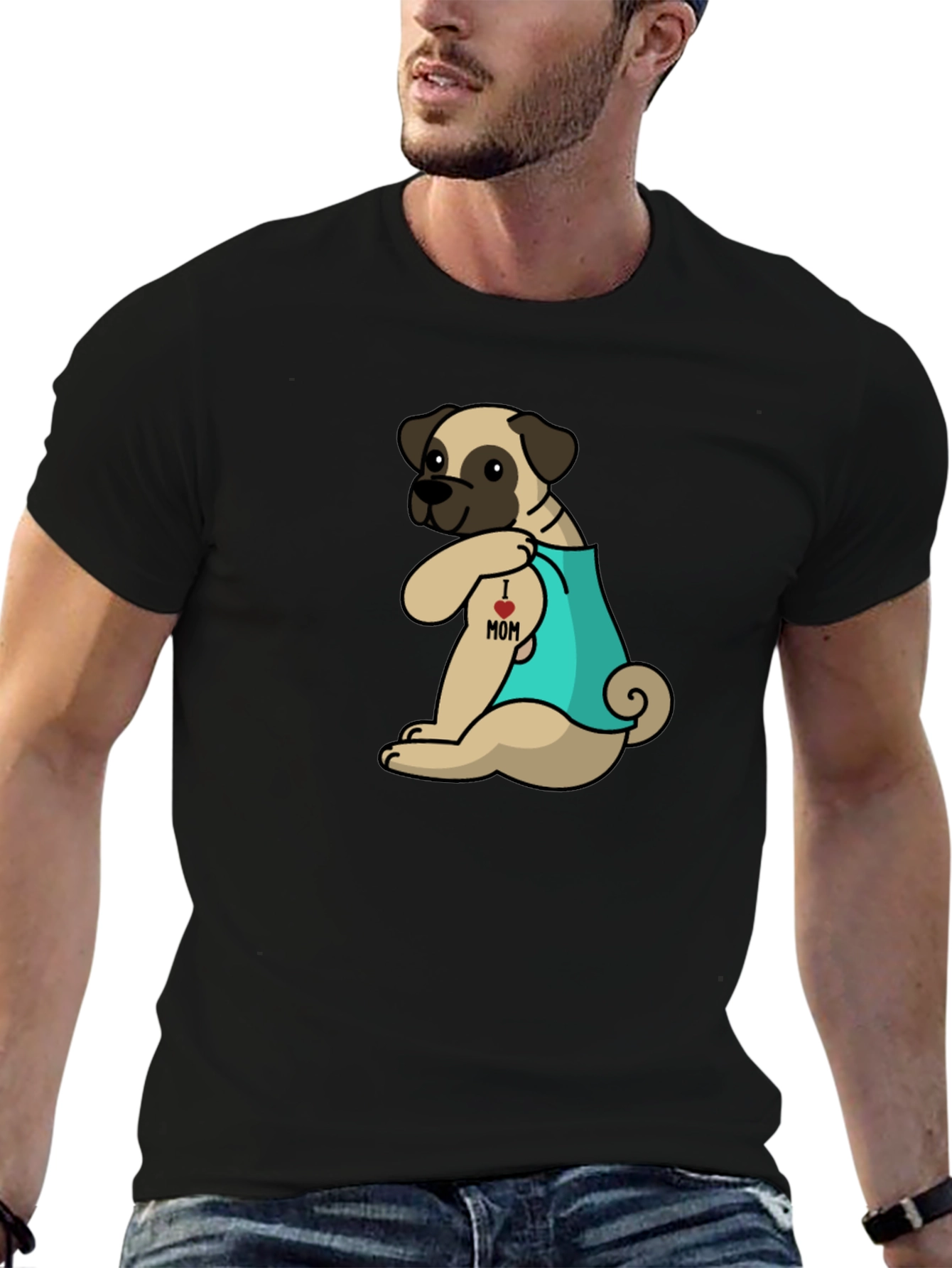 I Heart Mom Tattoo Pug T-Shirt