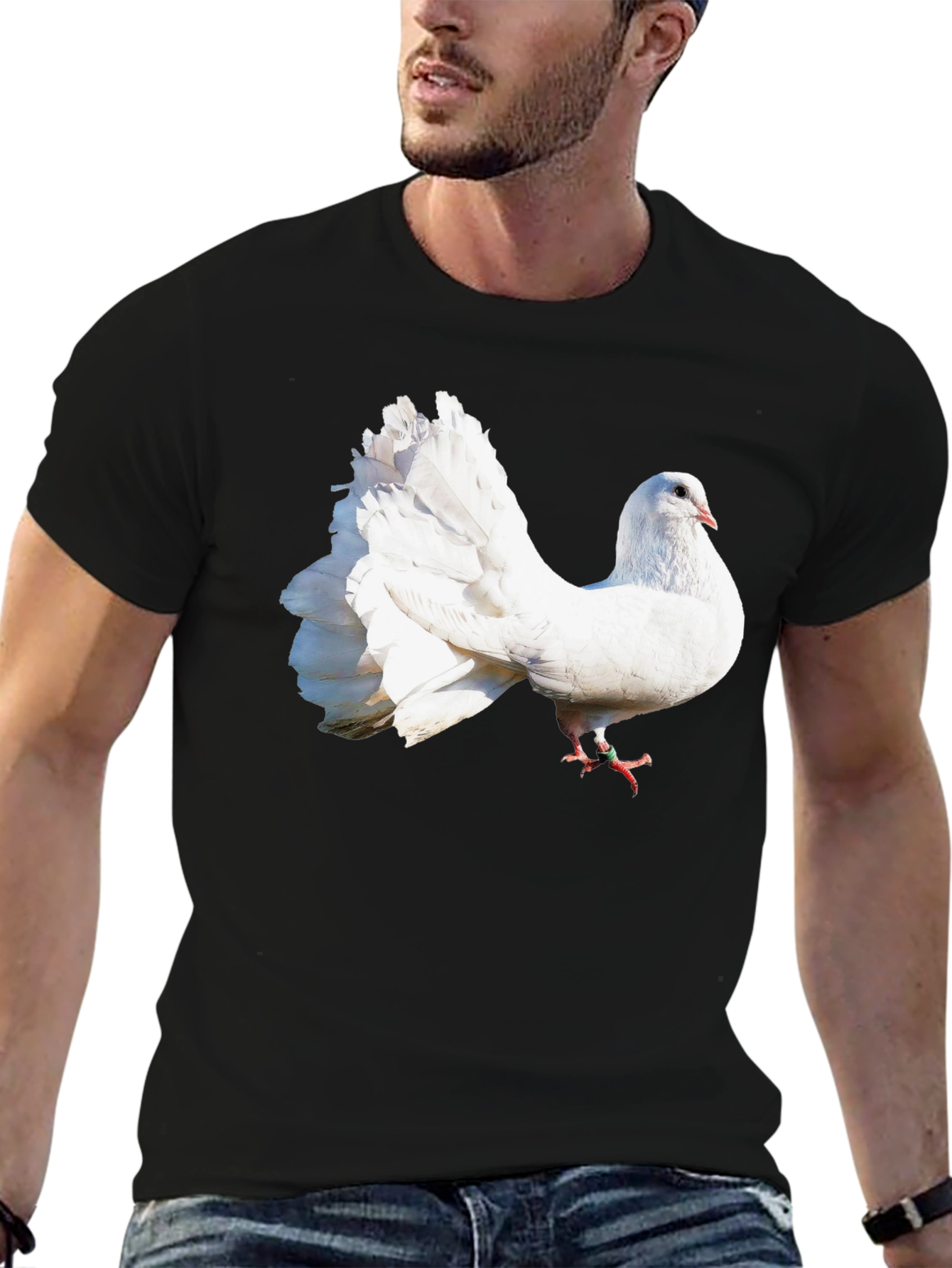 White Dove Graphic Tee - Classic Black Cotton Shirt
