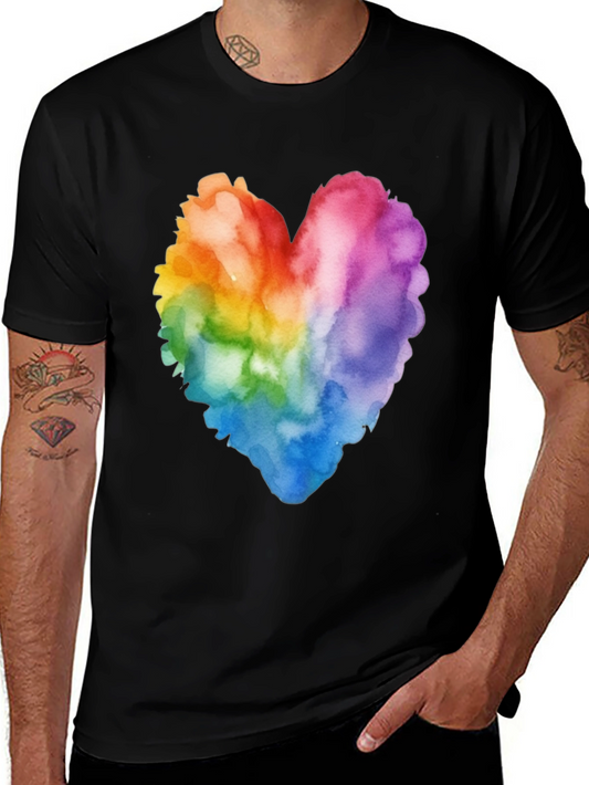 Rainbow Heart Watercolor T-Shirt - Pride Style