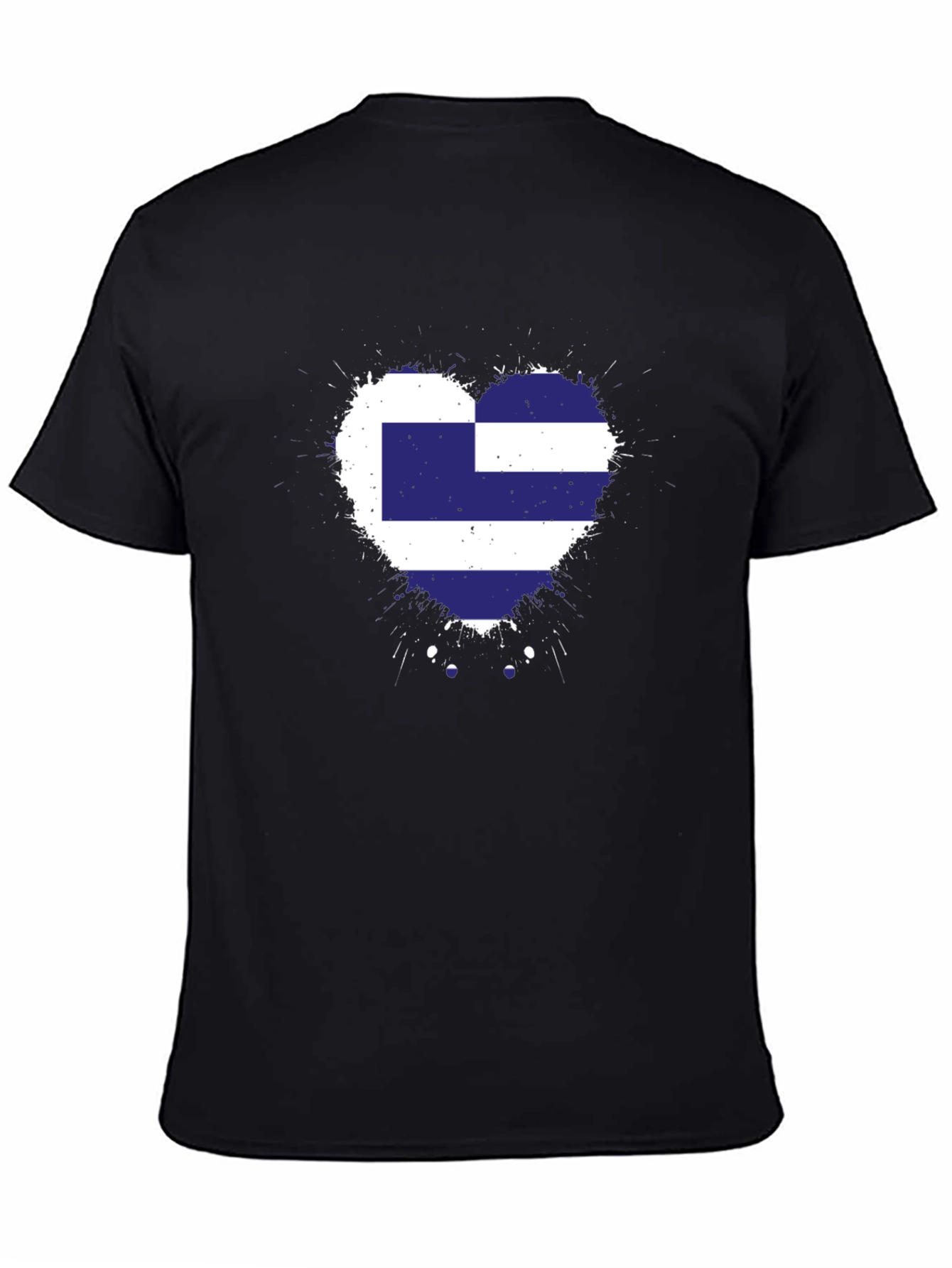 Greek Flag Heart T-Shirt - Black Cotton Tee
