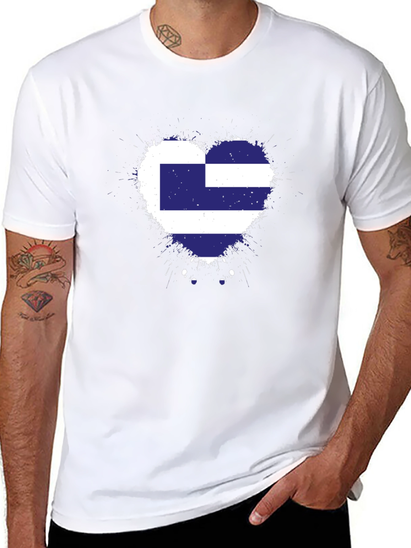 Greek Flag Heart T-Shirt - Black Cotton Tee