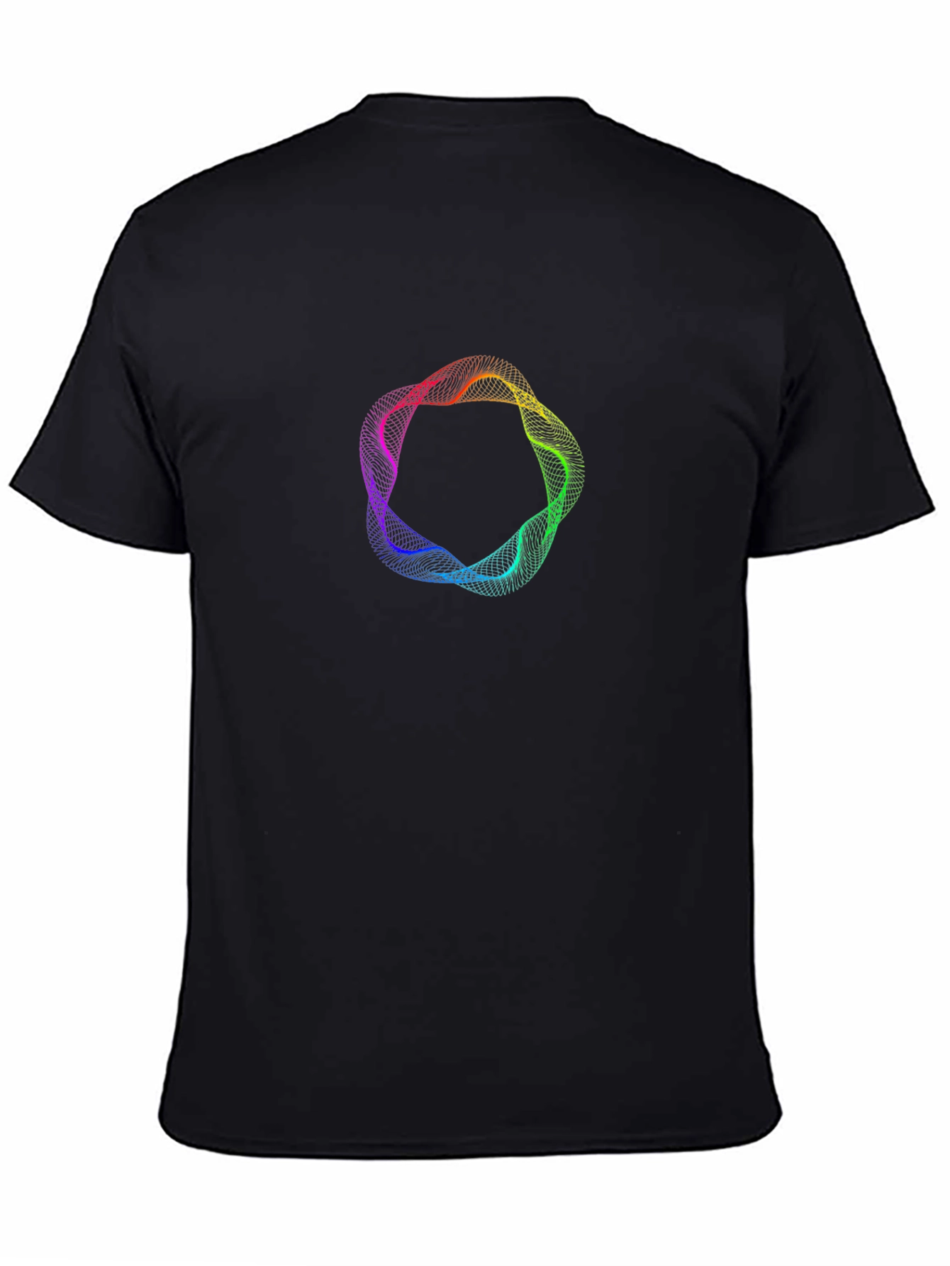 Abstract Rainbow Circle Graphic Black T-Shirt