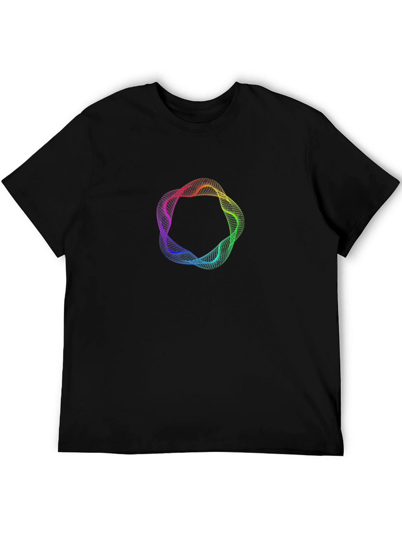 Abstract Rainbow Circle Graphic Black T-Shirt
