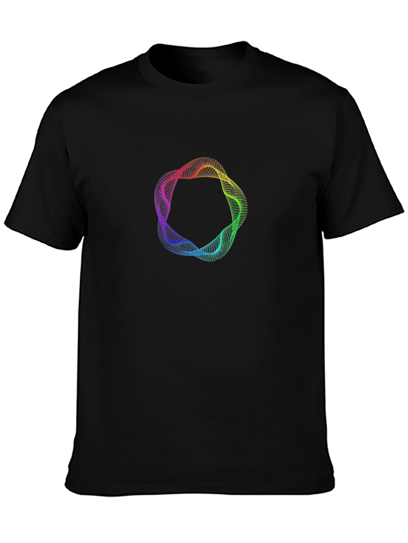 Abstract Rainbow Circle Graphic Black T-Shirt