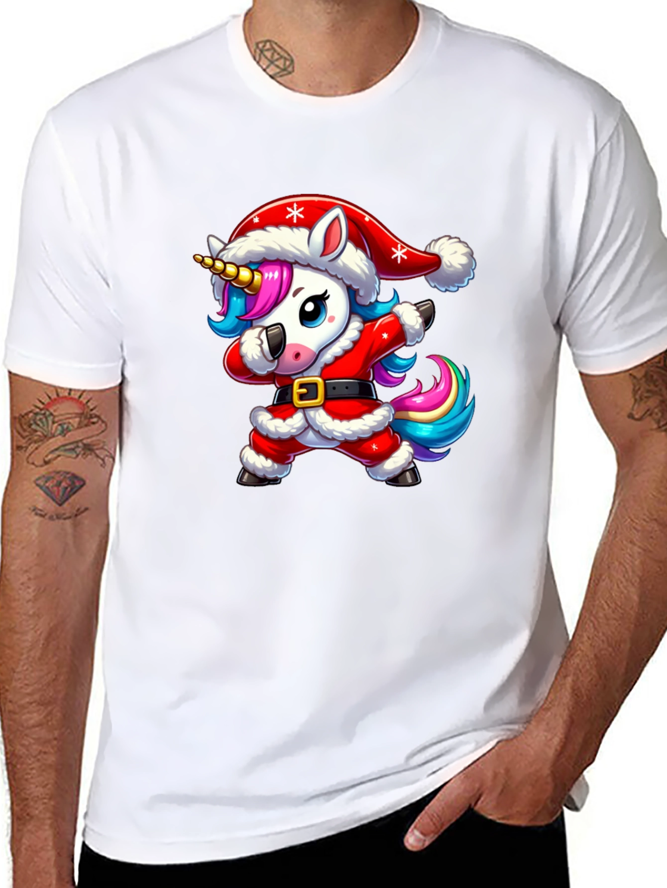 Unicorn Dabbing Santa Christmas T-Shirt