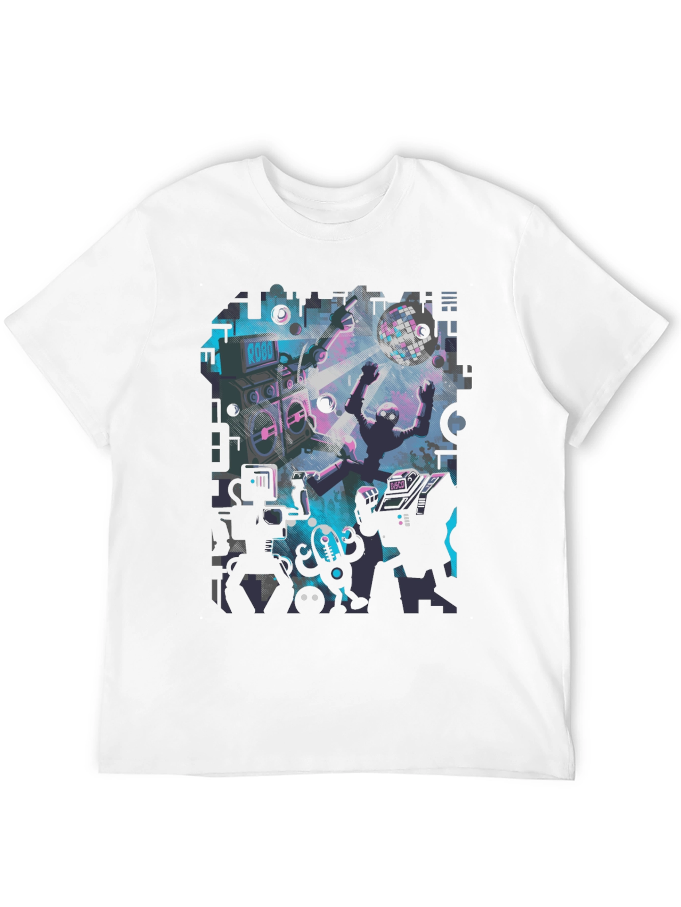 Robot Rave Graphic Tee - Black Crew Neck T-Shirt