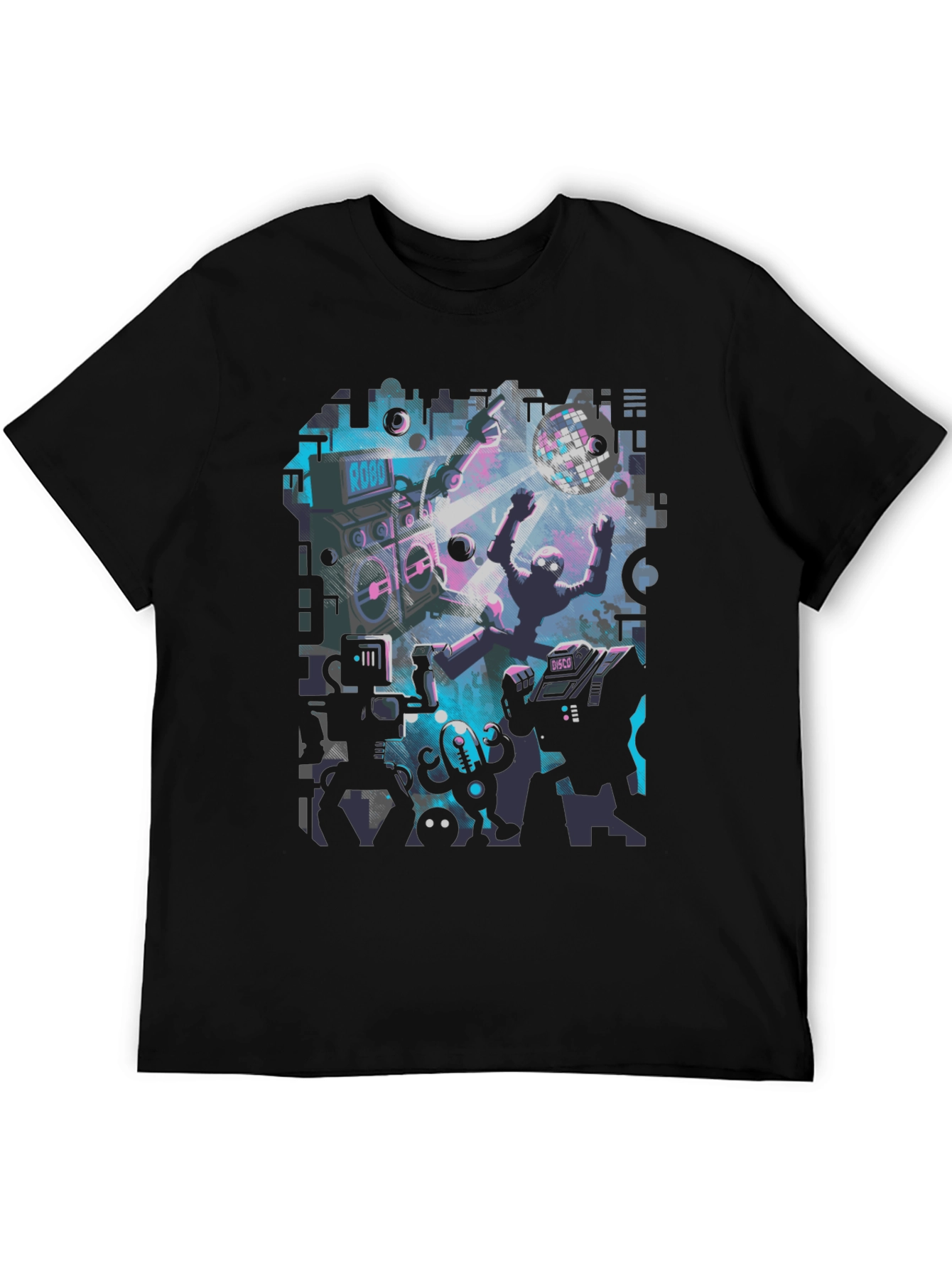 Robot Rave Graphic Tee - Black Crew Neck T-Shirt