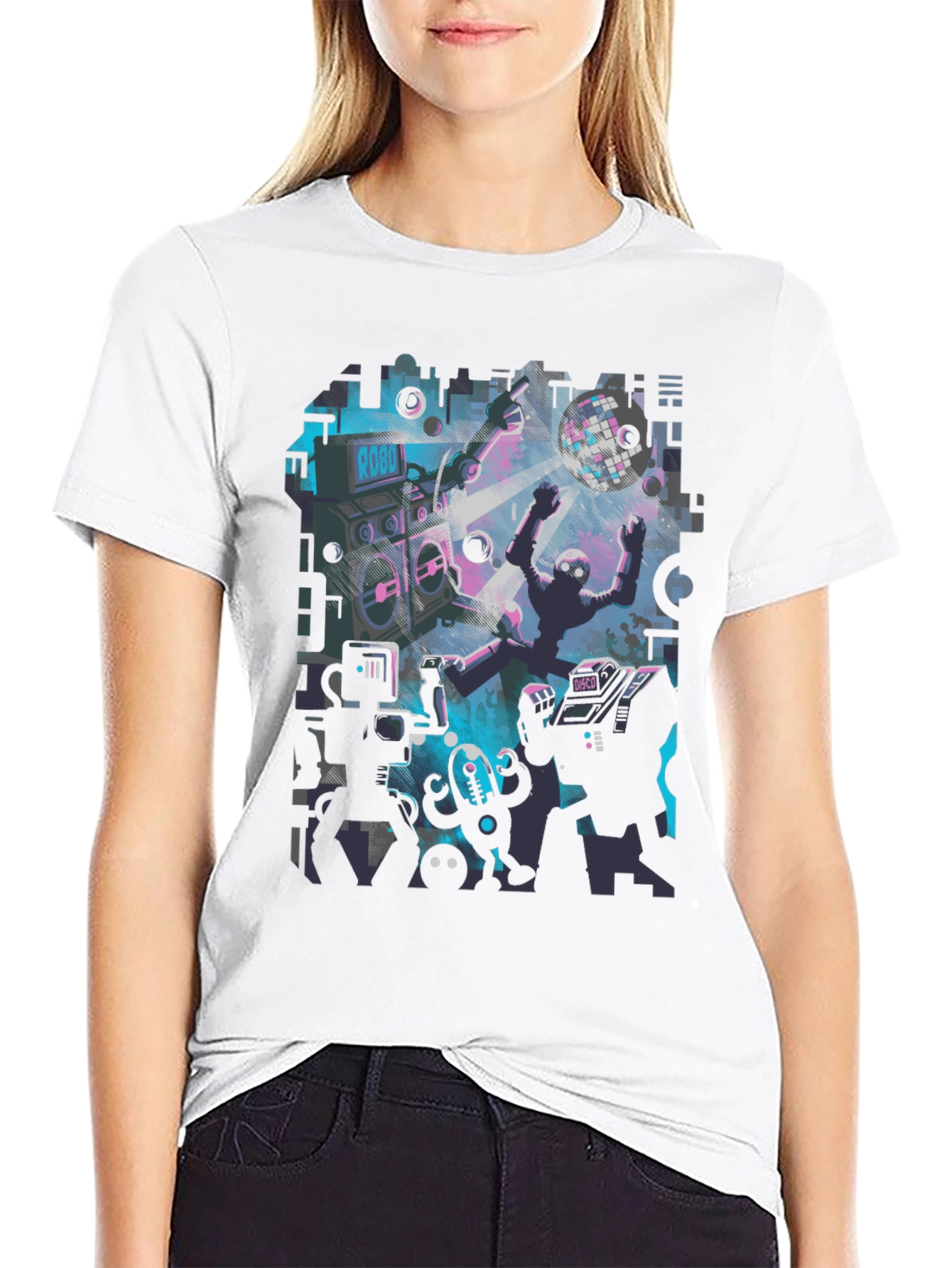 Robot Rave Graphic Tee - Black Crew Neck T-Shirt