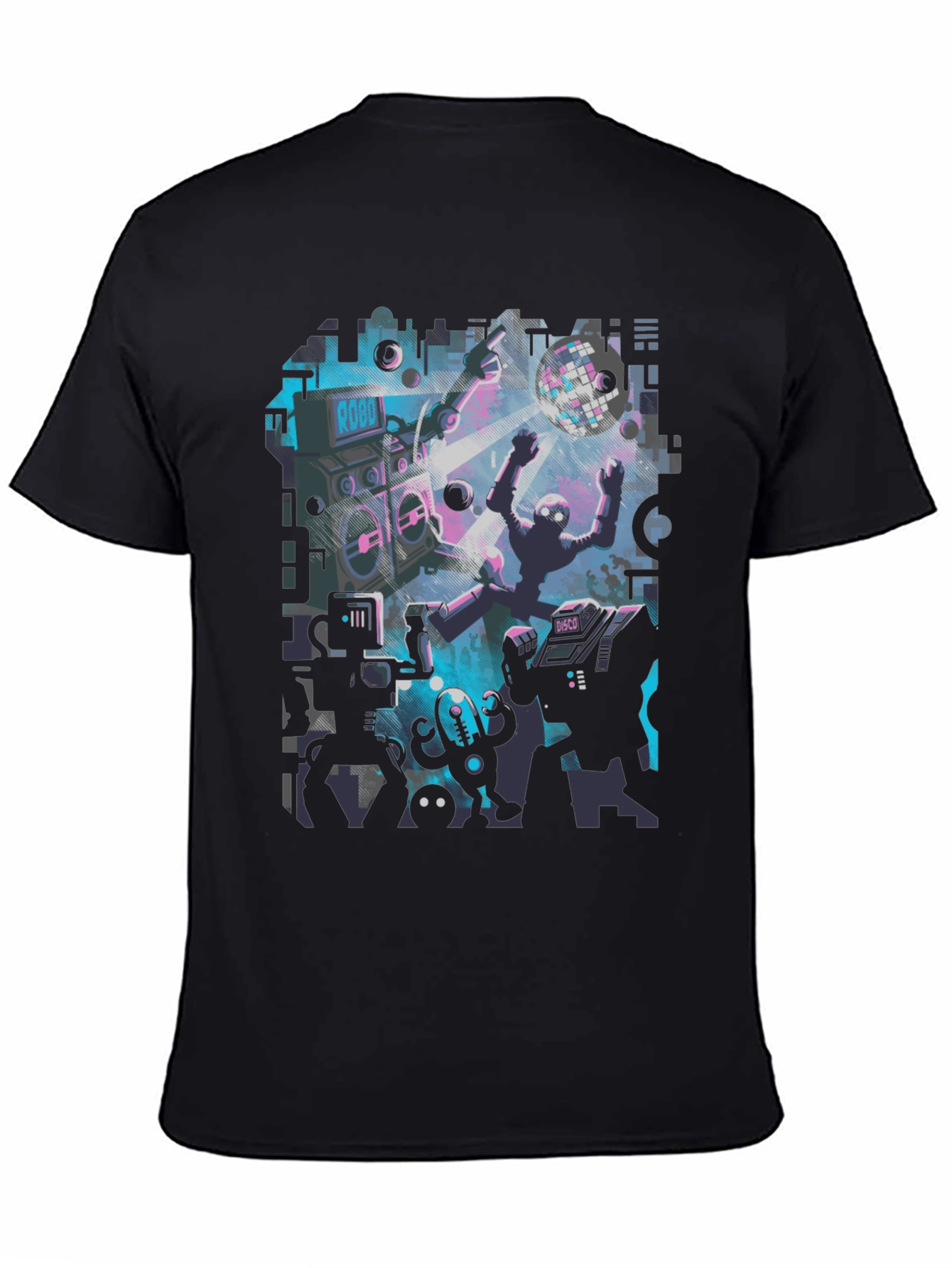 Robot Rave Graphic Tee - Black Crew Neck T-Shirt
