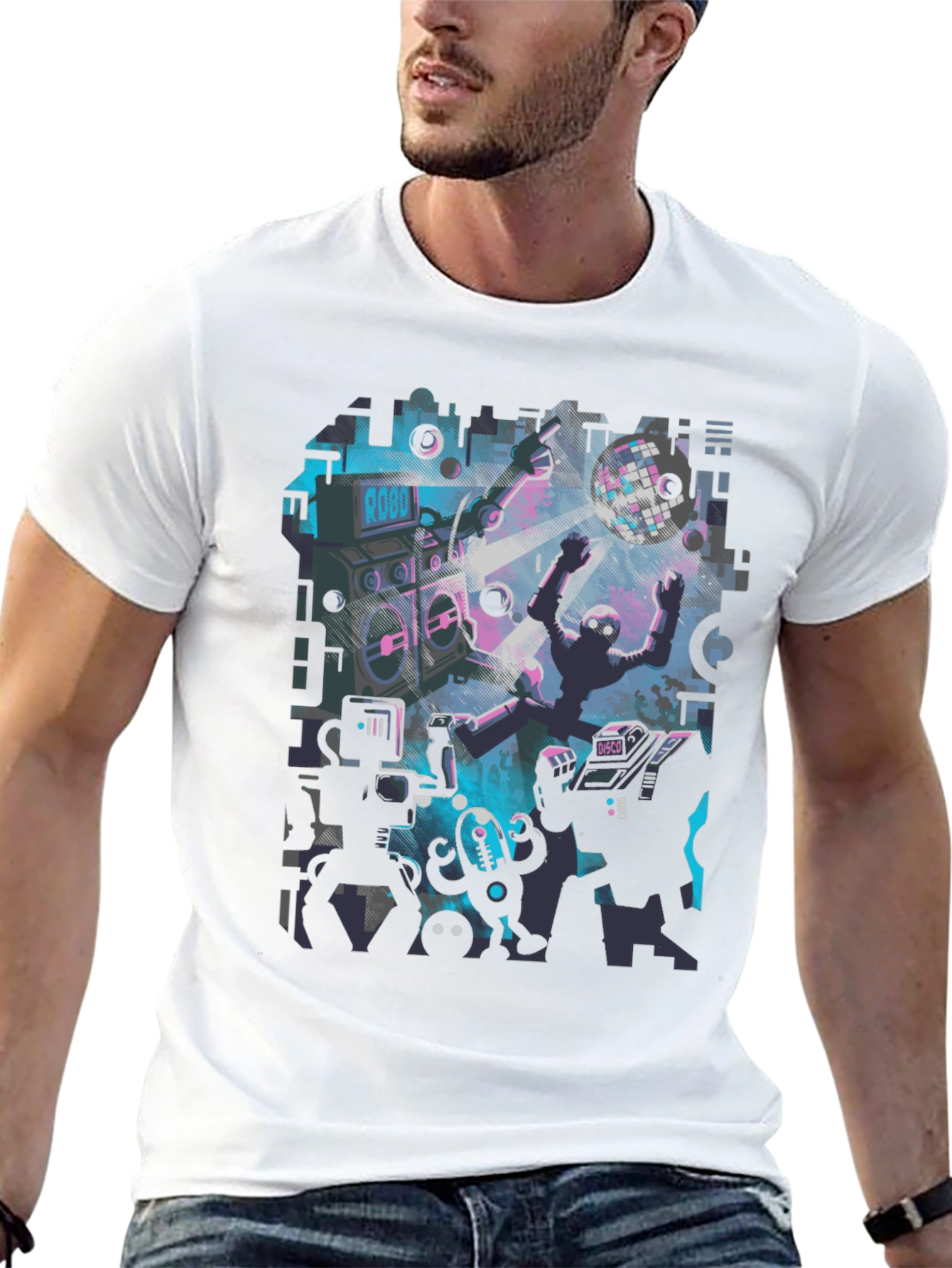 Robot Rave Graphic Tee - Black Crew Neck T-Shirt