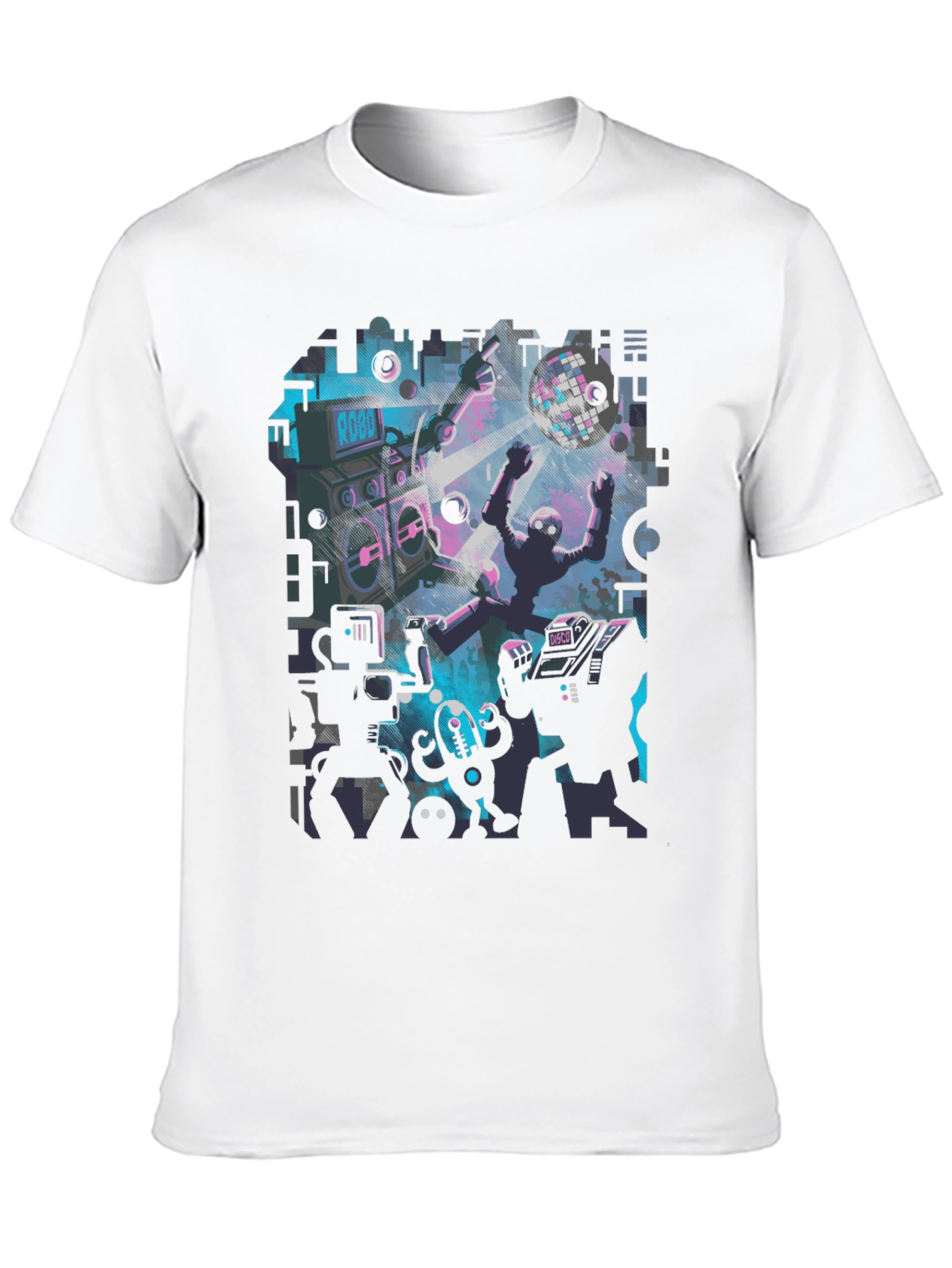 Robot Rave Graphic Tee - Black Crew Neck T-Shirt