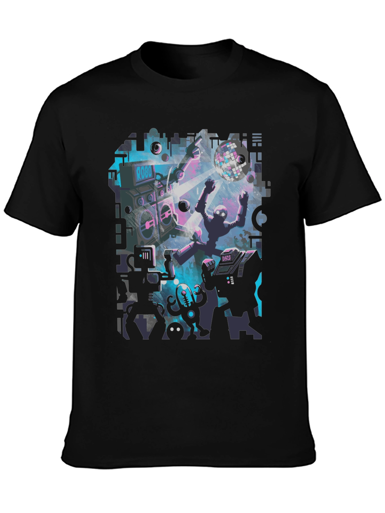 Robot Rave Graphic Tee - Black Crew Neck T-Shirt